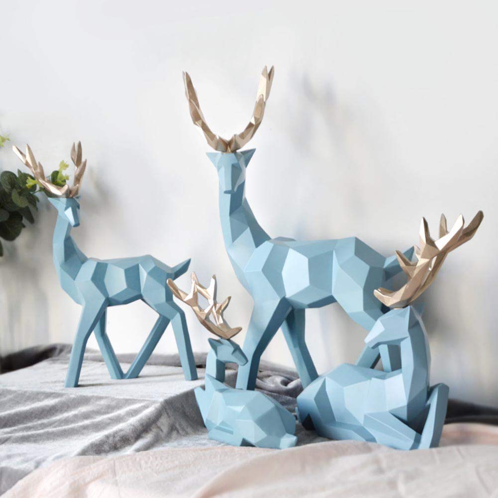 2Pcs Geometric Couple Deer Statue Elk Sculpture Figurine - Modern Black Home Decor for Living Room, Bedroom, Office | Wedding Gift, Housewarming Present, Christmas Decoration
