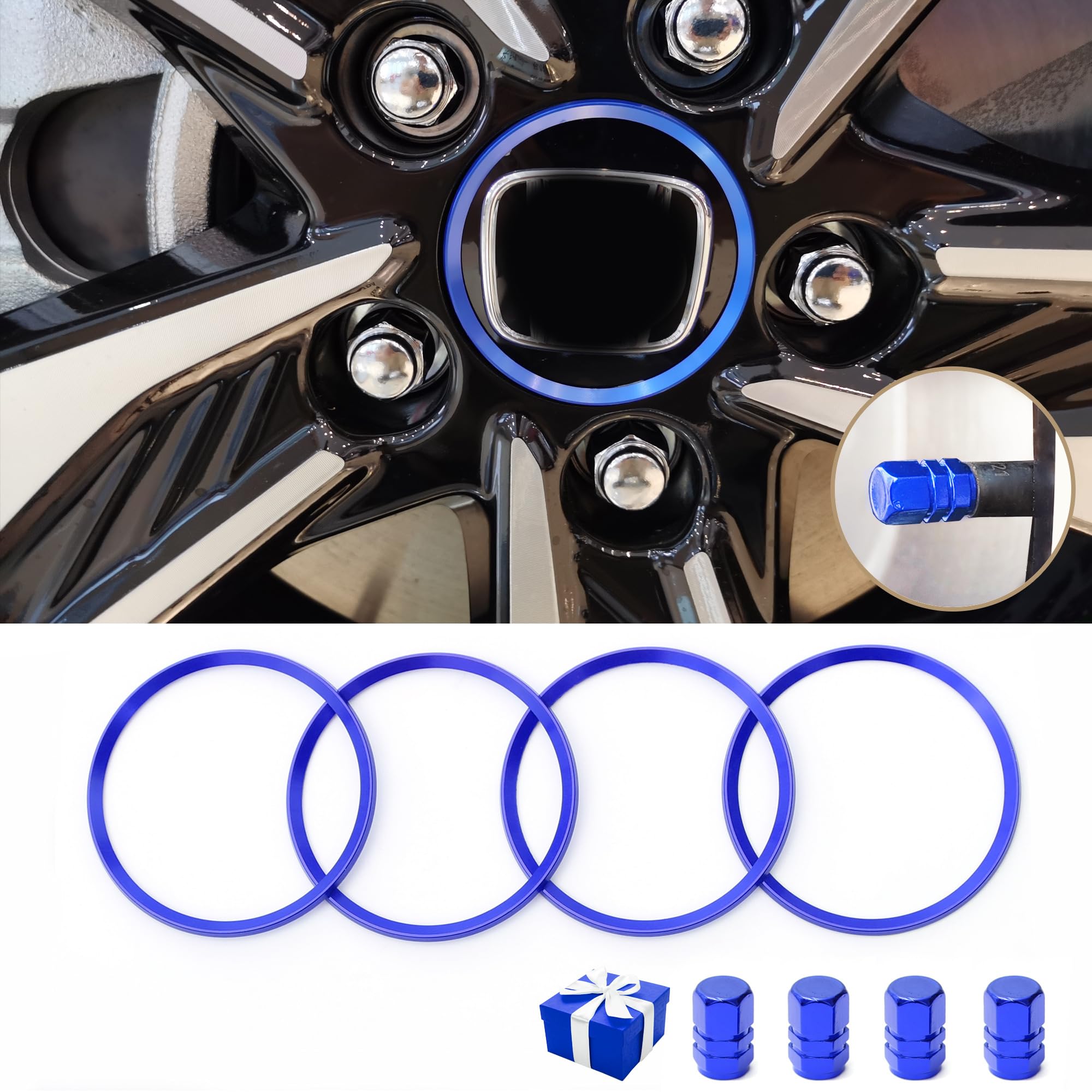 Honda Civic 2016-2025 Wheel Center Caps Hub Trim Rings | Compatible with Accord & CR-V | Aluminum Alloy Blue Hubcaps | Perfect for Car Customization & Wheel Protection