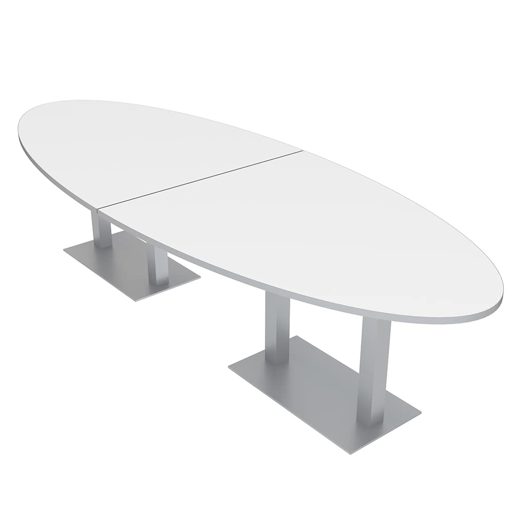 8-Person Oval Conference Table with Metal Base - Modular Meeting Table for Office, Harmony Series, 10ft White - Perfect for Boardrooms, Team Meetings & Collaborative Workspaces