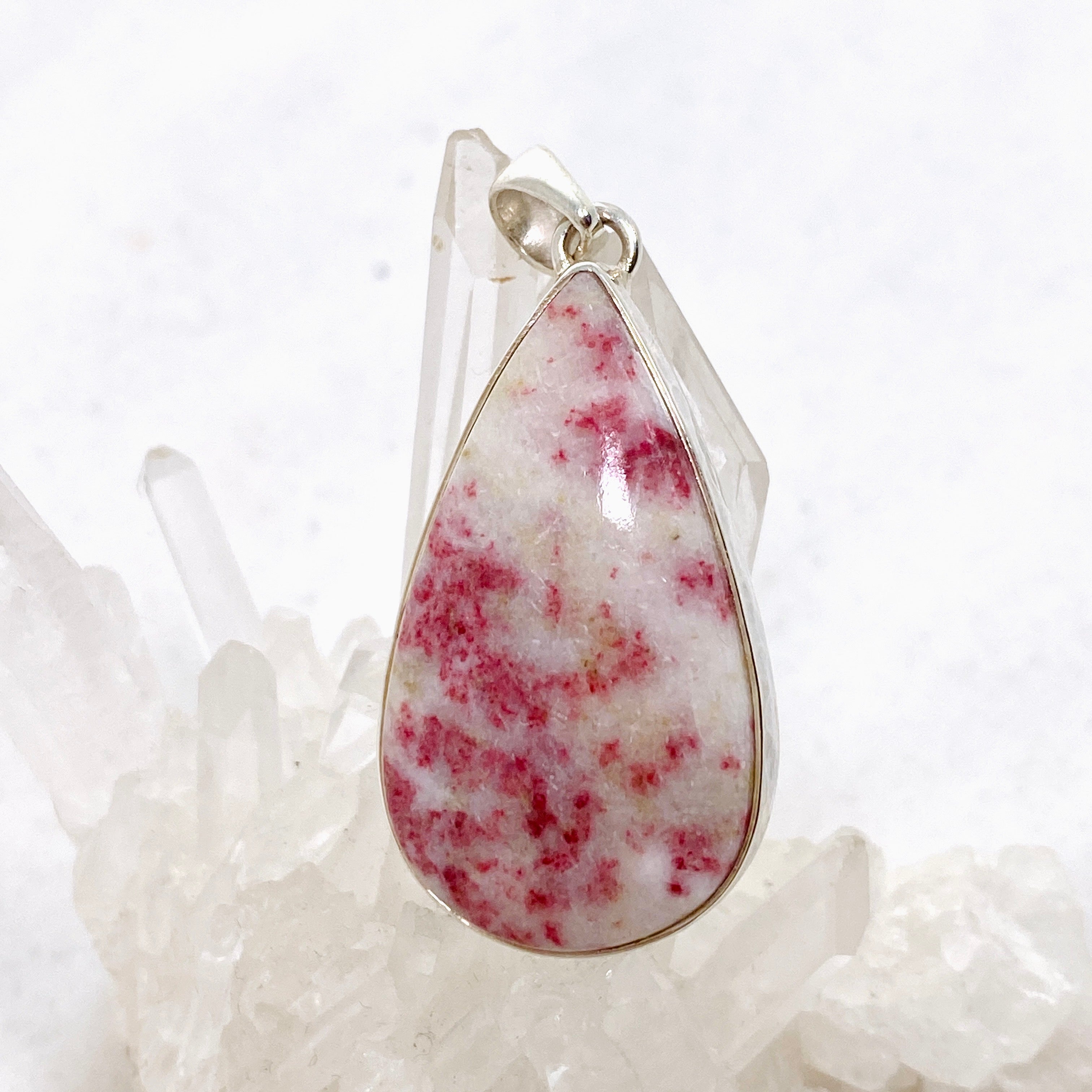 Natural Cinnabar Teardrop Cabochon Pendant in Handcrafted Hammered Silver Setting KPGJ4749 | Elegant Boho Jewelry for Women, Perfect for Weddings & Special Occasions