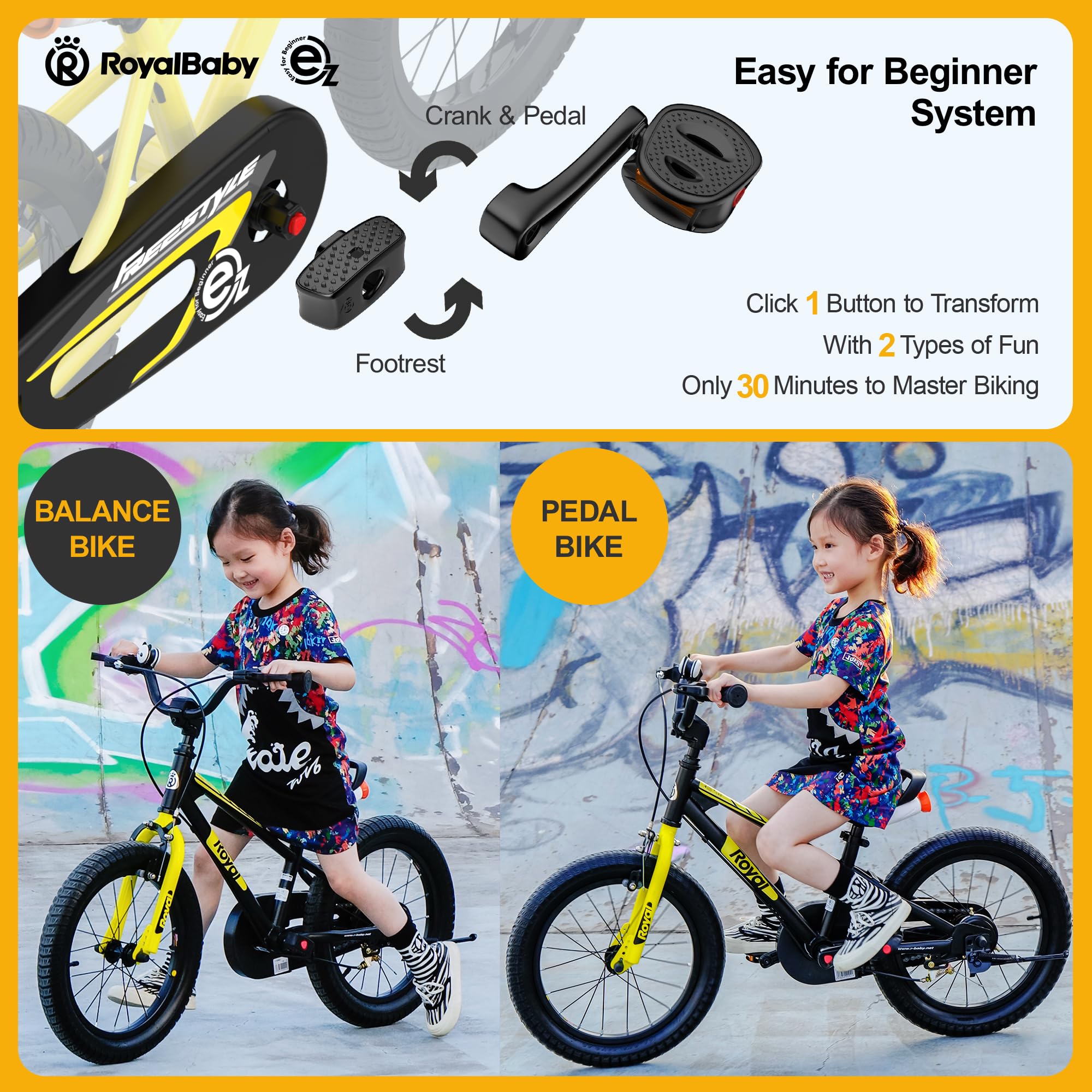 RoyalBaby Kids Bike - 12-18 Inch Freestyle Training Bicycle for Toddlers to Big Kids | Easy Balance to Pedal Learning | Perfect for Backyard Riding, Park Adventures & Neighborhood Fun