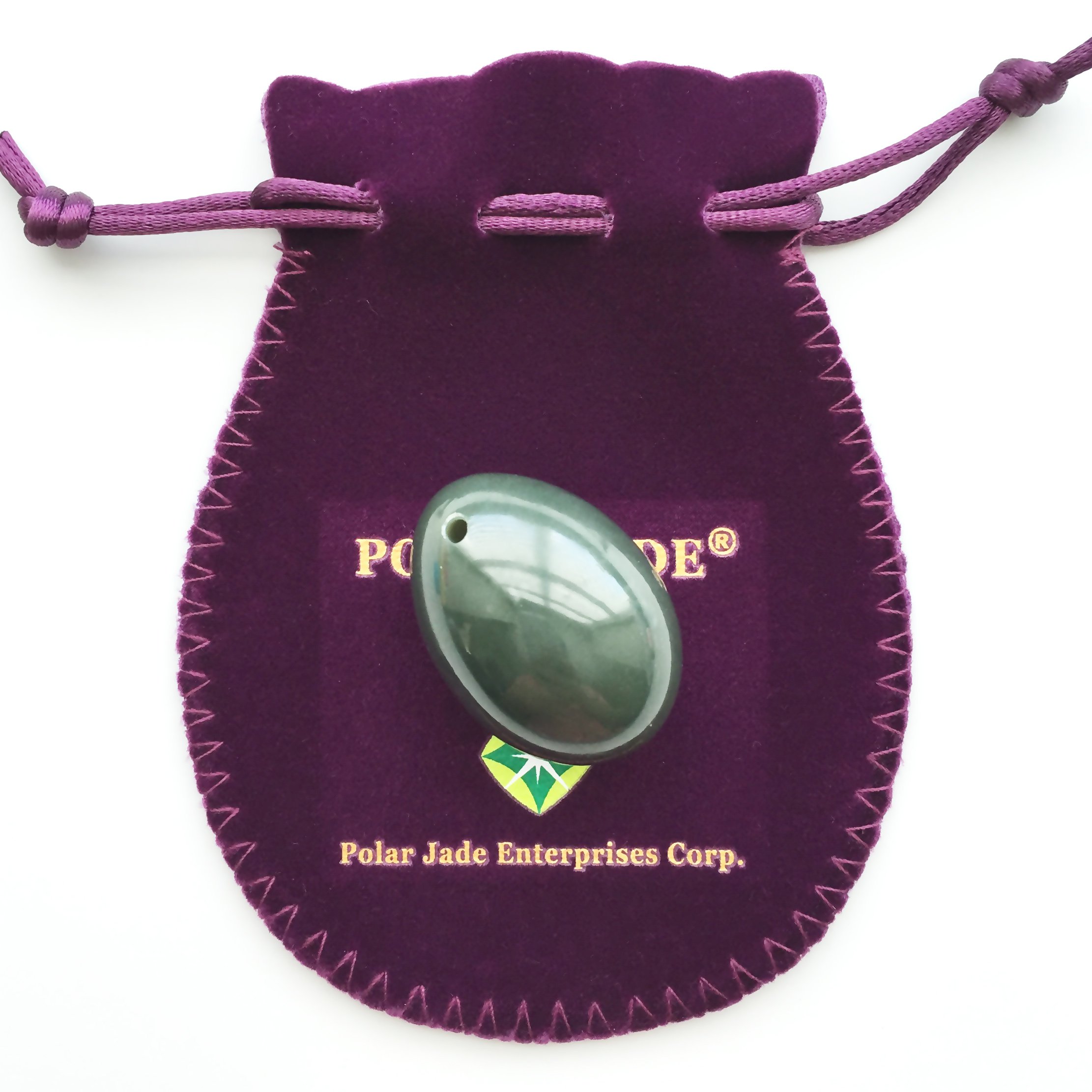 Authentic Nephrite Jade Egg - 35x25mm Drilled Yoni Egg for Pelvic Floor Exercise & Intimate Wellness by Polar Jade - Perfect for Yoga, Meditation & Holistic Healing