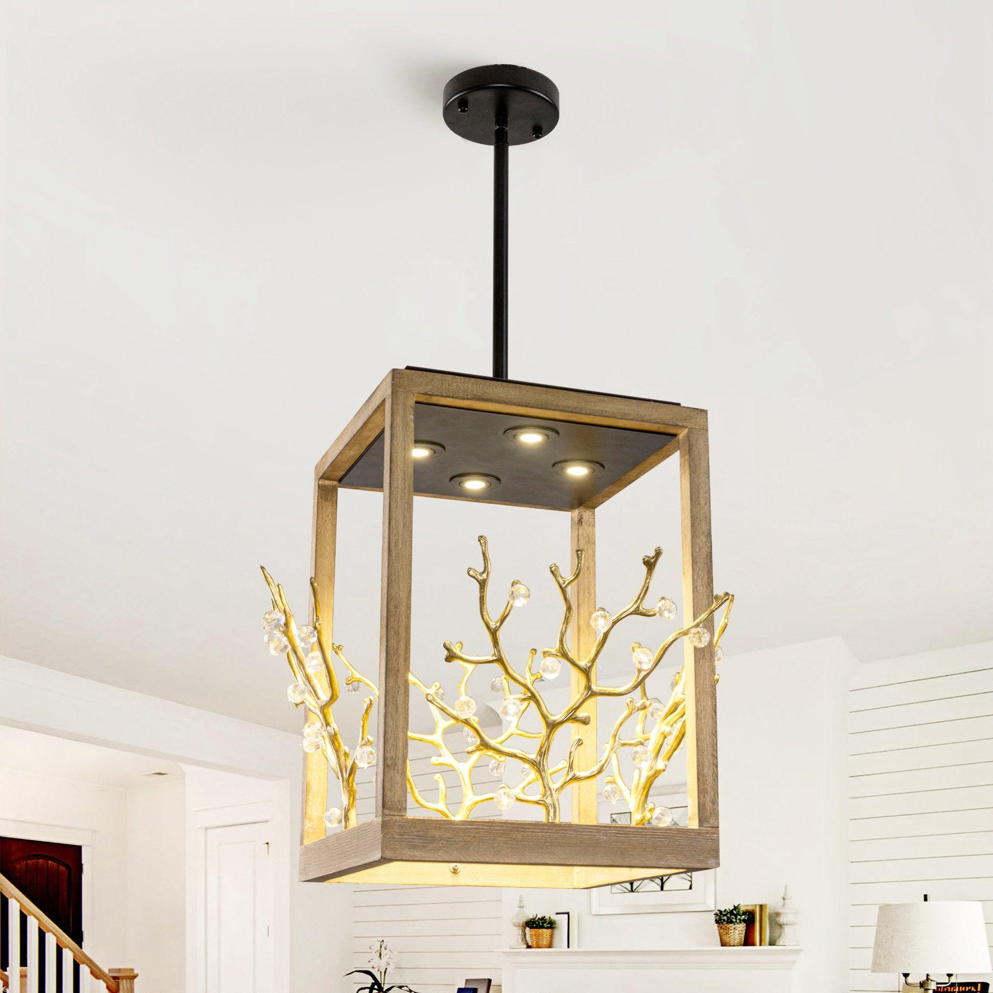 Modern 4-Light Branch Chandelier - Elegant Pendant Lighting Fixture for Dining Room, Living Room, or Bedroom Ceiling Decor