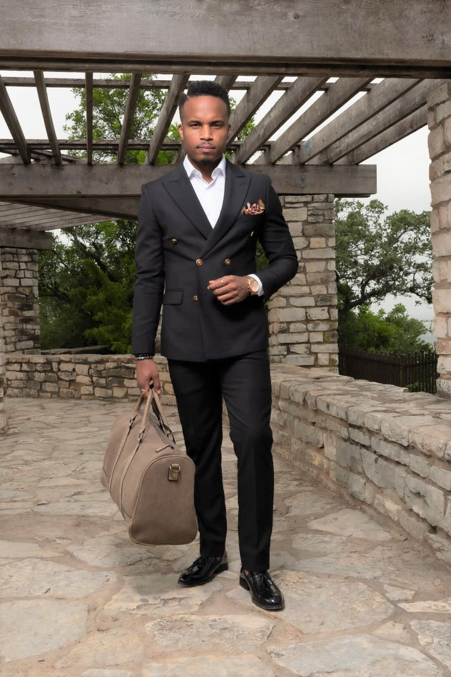Premium Black 2-Piece Double Breasted Suit with Gold Buttons for Men - Formal Business Attire, Weddings & Special Occasions