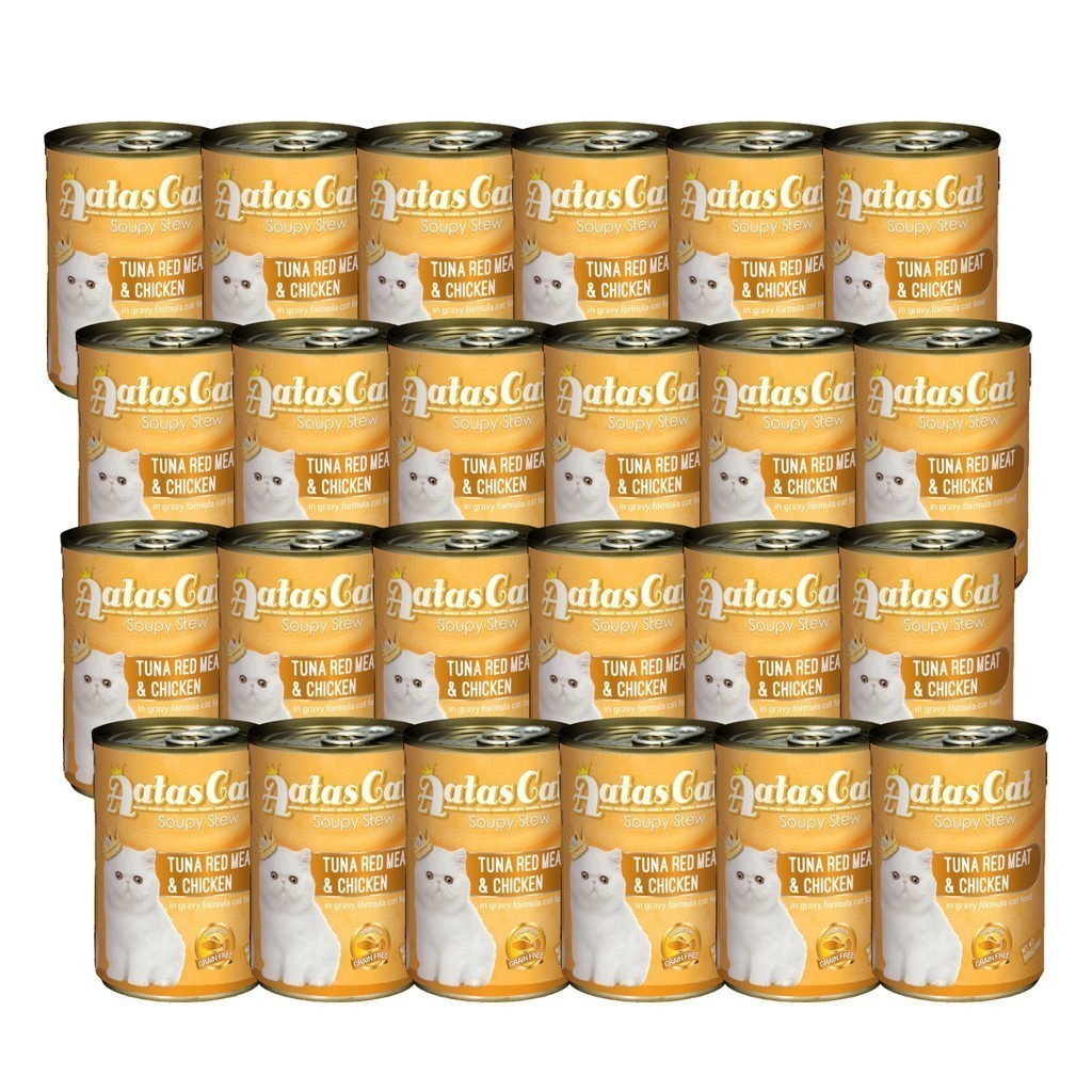 24-Pack Aatas Cat Soupy Stew Tuna & Red Meat in Gravy 400g with Sardine, Chicken & Vegetables - Grain-Free Wet Cat Food for Adult & Senior Cats - Perfect for Mealtime, Weight Gain & Picky Eaters