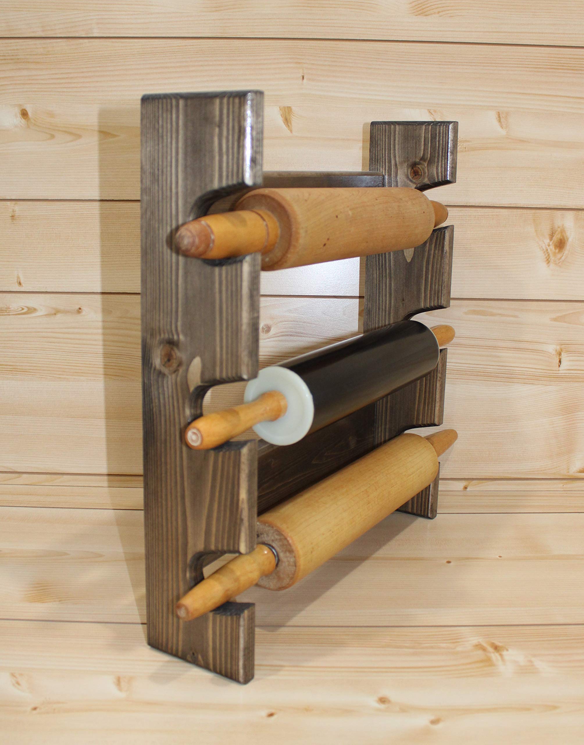 3-Slot Rolling Pin Rack - Sturdy Wooden Rolling Pin Holder & Organizer for Baking Tools - Perfect for Kitchen Storage, Countertop Display, and Baking Accessories Organization