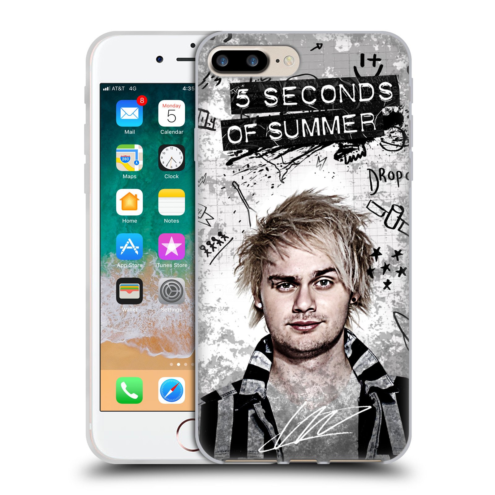Official 5 Seconds of Summer Vandal Mikey Solos Soft Gel Phone Case - Compatible with iPhone 7 Plus/8 Plus - Protective Cover for Music Fans & Concert Goers