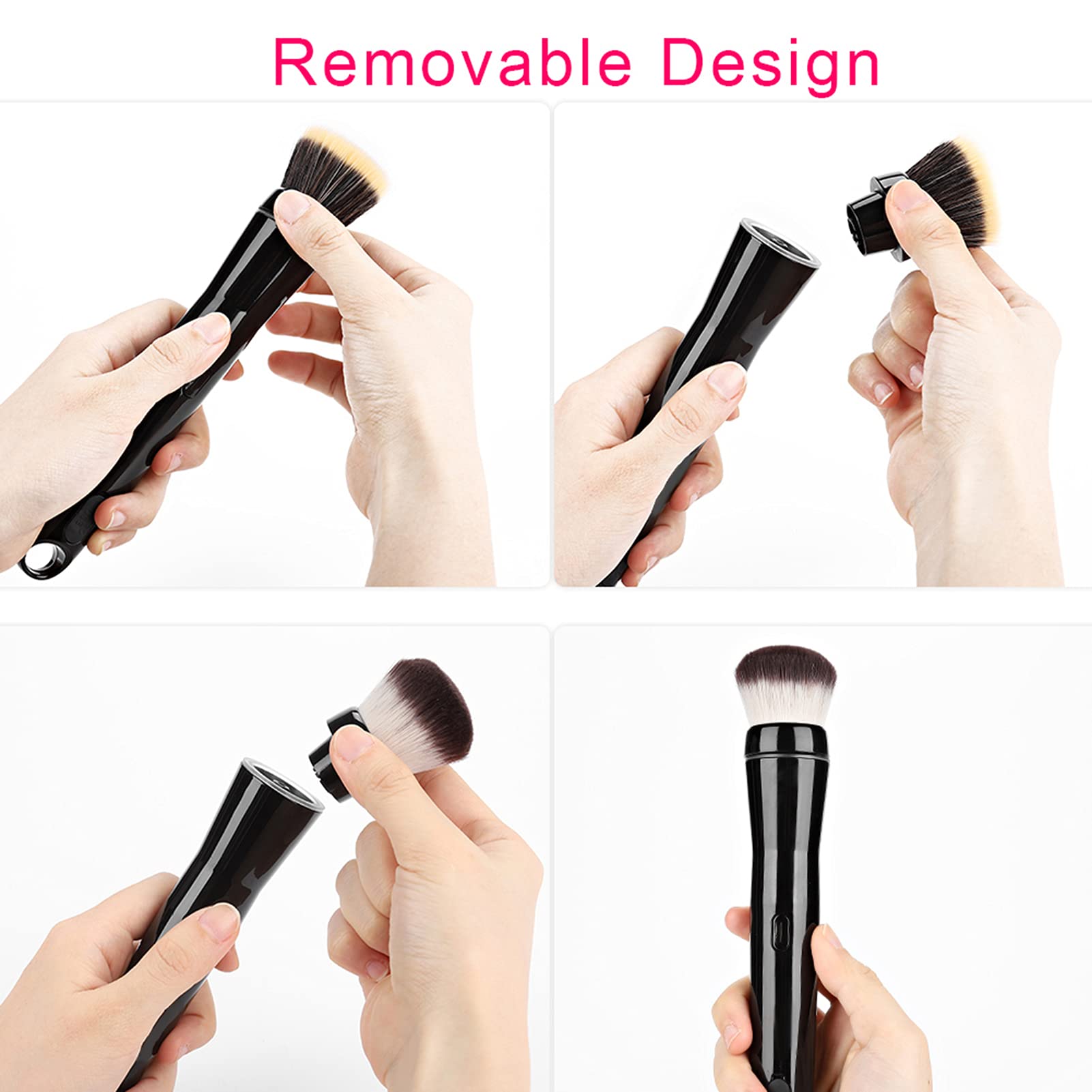 Electric Makeup Brush - Automatic Rotating Foundation & Blusher Brush with 2 Replaceable Heads, Rechargeable Vibrating Makeup Applicator for Flawless Blending | Perfect for Daily Makeup & Professional Use