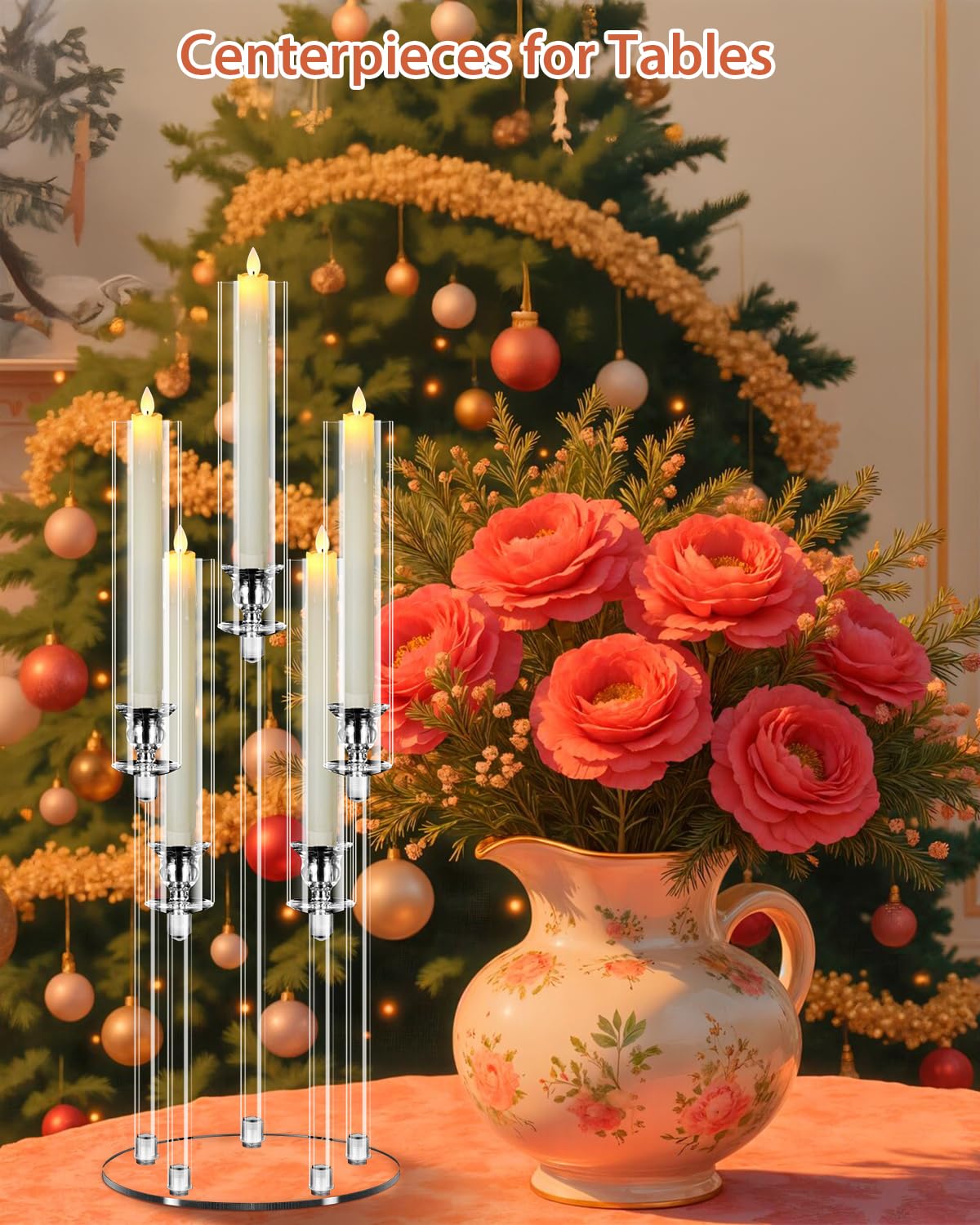 4-Piece 5-Arm Acrylic Candelabra Set - 27