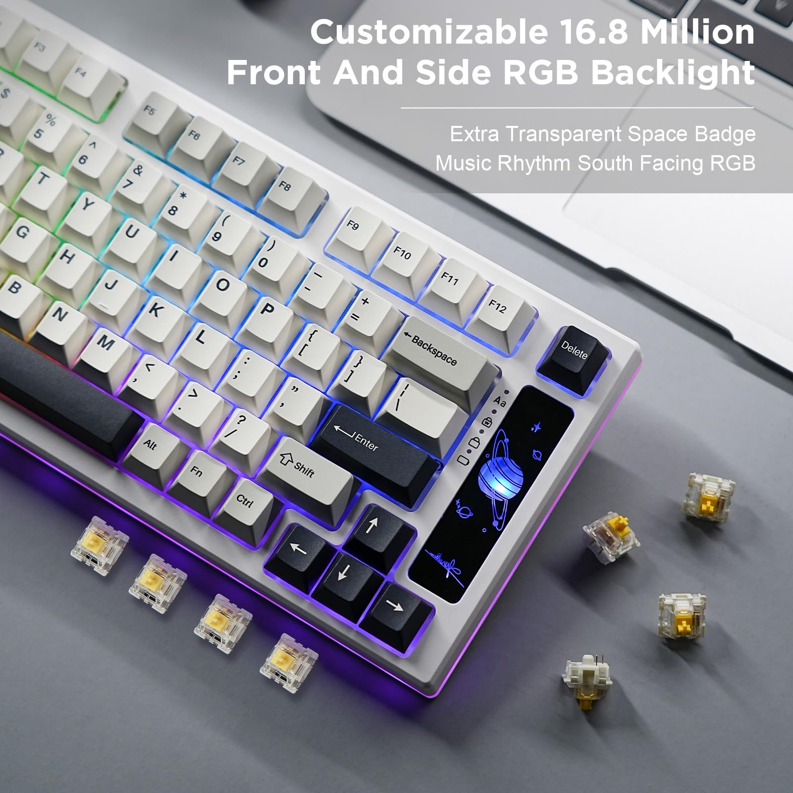 YUNZII YZ75 75% Hot Swappable Wireless Mechanical Keyboard - RGB Backlit, Bluetooth 5.0/2.4G/USB-C, Dye-Sub PBT Keycaps for Gaming, Office & Coding (Gateron G Pro Yellow, White) - Perfect for PC, Mac & Linux Users
