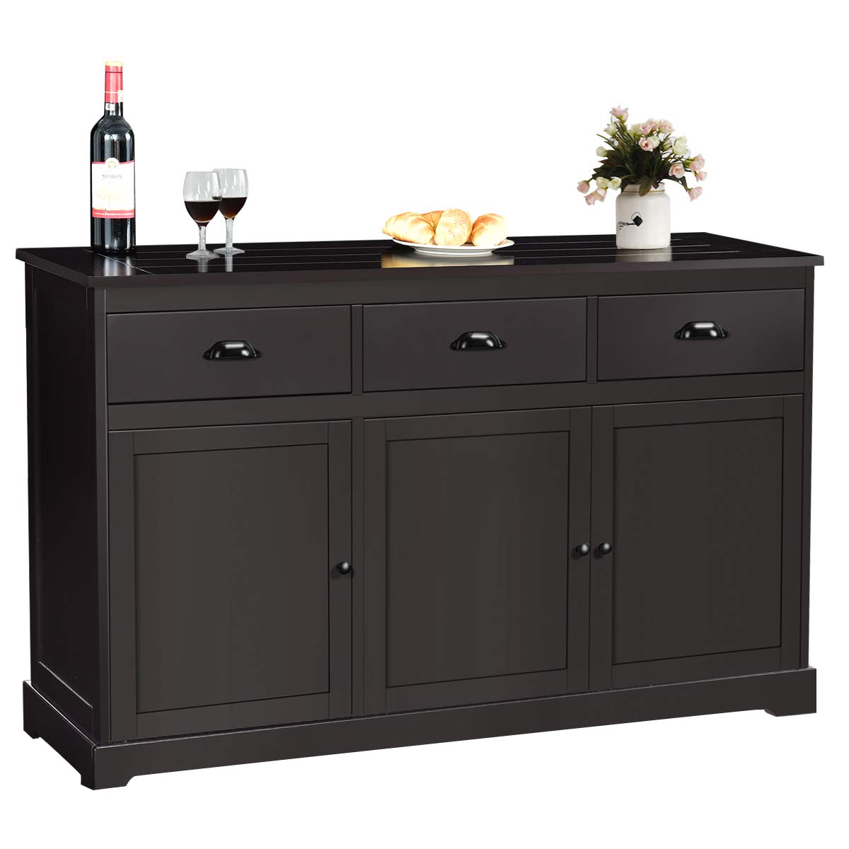 Giantex Sideboard Buffet Server - 2 Cabinets & 3 Drawers Storage Cabinet with Adjustable Shelves, Brown - Perfect for Kitchen, Dining Room & Entryway Organization