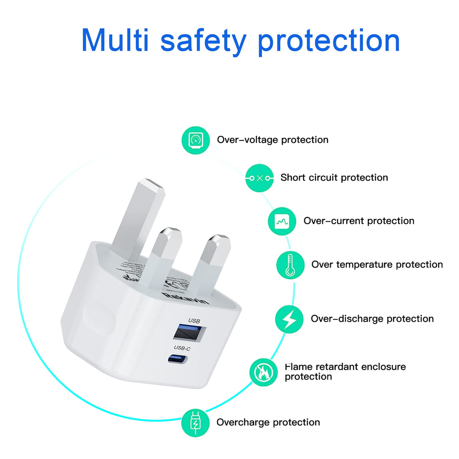 20W Dual Port USB C Fast Charger Plug - 2 Pack, Compatible with iPhone 16/15/14/13/12/11 Series, Apple Watch & iPad - UK Wall Charger Adapter for Home, Office & Travel Use