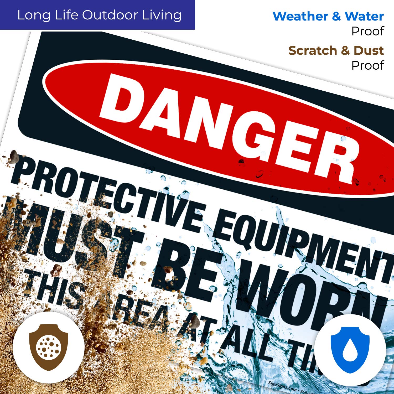 OSHA Danger Sign - 'Protective Equipment Must Be Worn in This Area at All Times' - 10x14 Inches Rust-Free .040 Aluminum Safety Sign - Fade Resistant for Indoor & Outdoor Use - Made in USA - Perfect for Construction Sites, Factories and Hazardous Work Areas