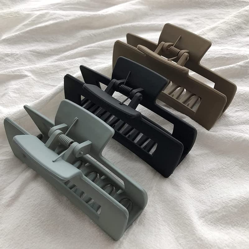 Aliba Collection 4 Inch Rectangle Hair Claw Clips - Large Matte Non-Slip Hair Clips for Women & Girls with Thick Hair (3 Pack, Multi-Colored) - Perfect for Ponytails, Buns & Everyday Hairstyles