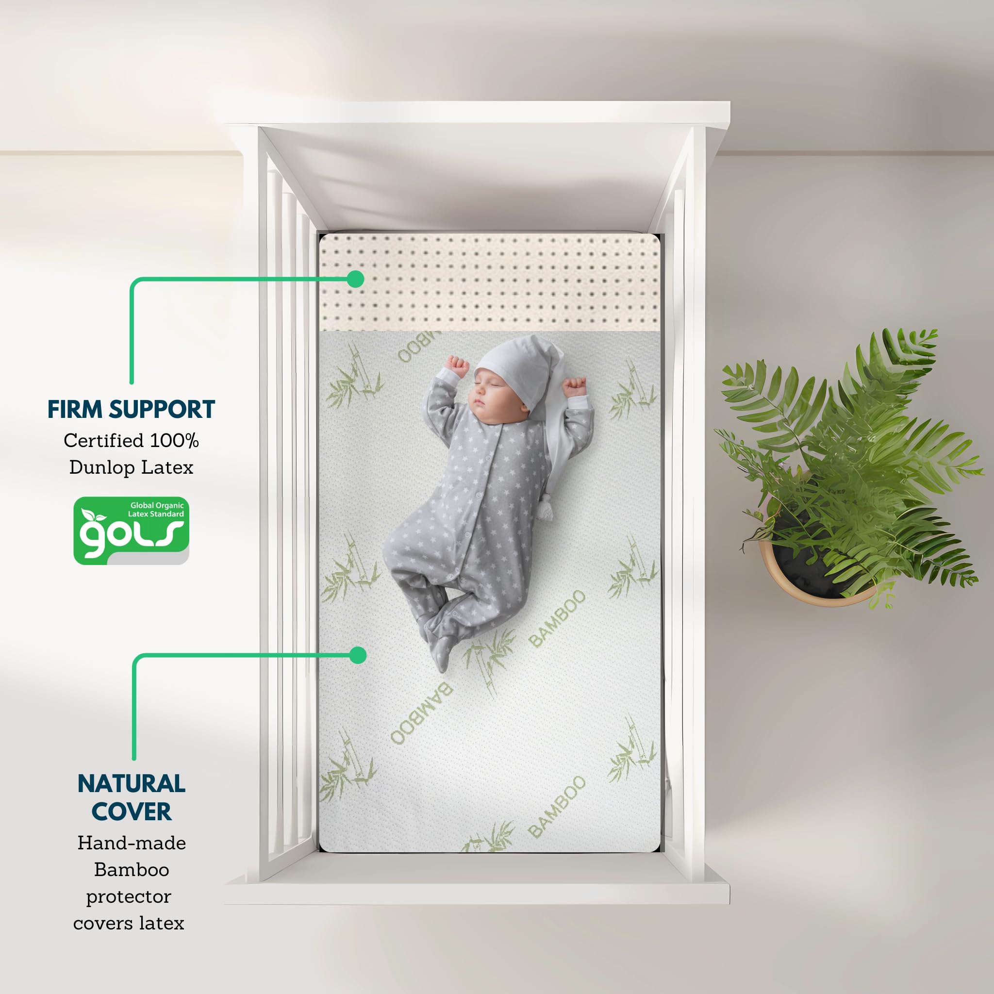 Organic Latex Baby Crib Mattress Topper with Washable Cover - 2