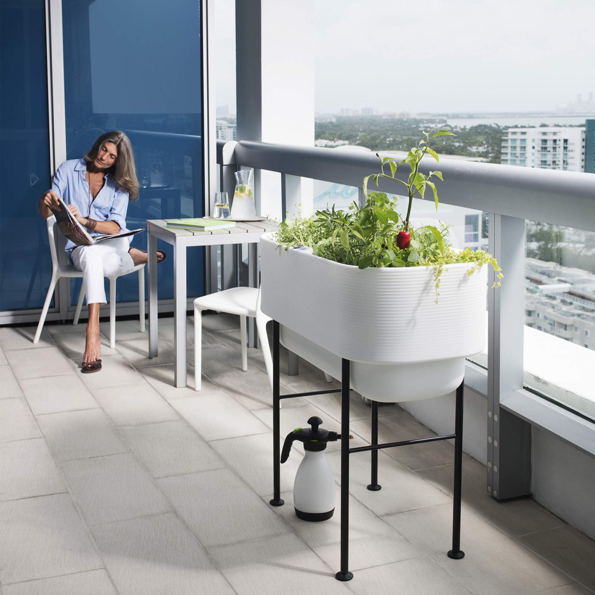 Crescent Garden Nest Indoor/Outdoor Raised Garden Bed Planter Box - 22 x 44 Inches, Alpine White - Perfect for Vegetables, Herbs & Flowers in Patio, Deck or Backyard