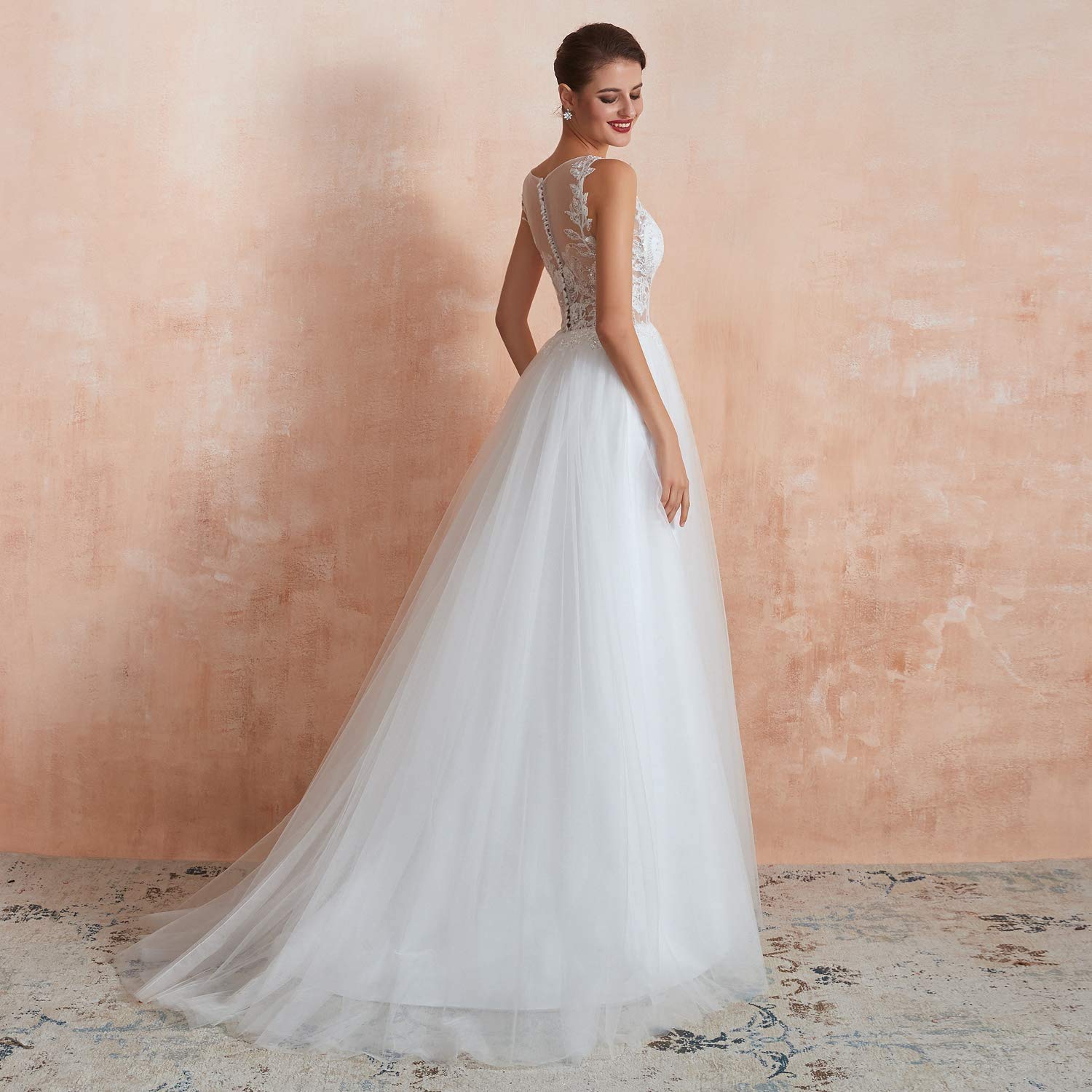 Elegant A-Line Tulle Wedding Dress with Handmade Lace - Perfect for Bridal Ceremonies, Formal Events & Romantic Photos