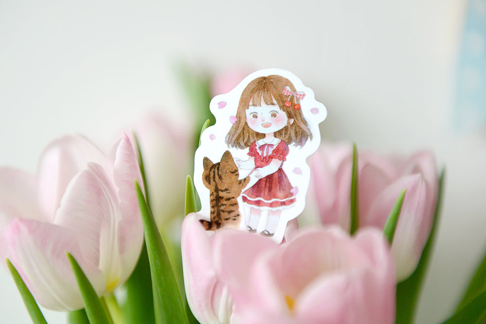 Cat & Me Girl Flake Sticker Pack - 20pcs Cute Cat Stickers for Scrapbooking, Journaling, and DIY Crafts - Perfect for Planners, Laptops, and Water Bottles