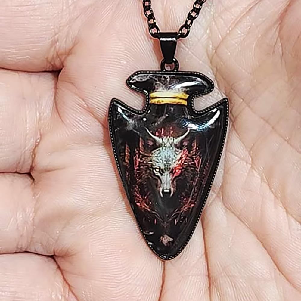 Red Wolf Arrowhead Necklace - Handmade Stainless Steel Pendant for Men & Women - Perfect for Outdoor Adventures, Camping & Tribal Style Fashion