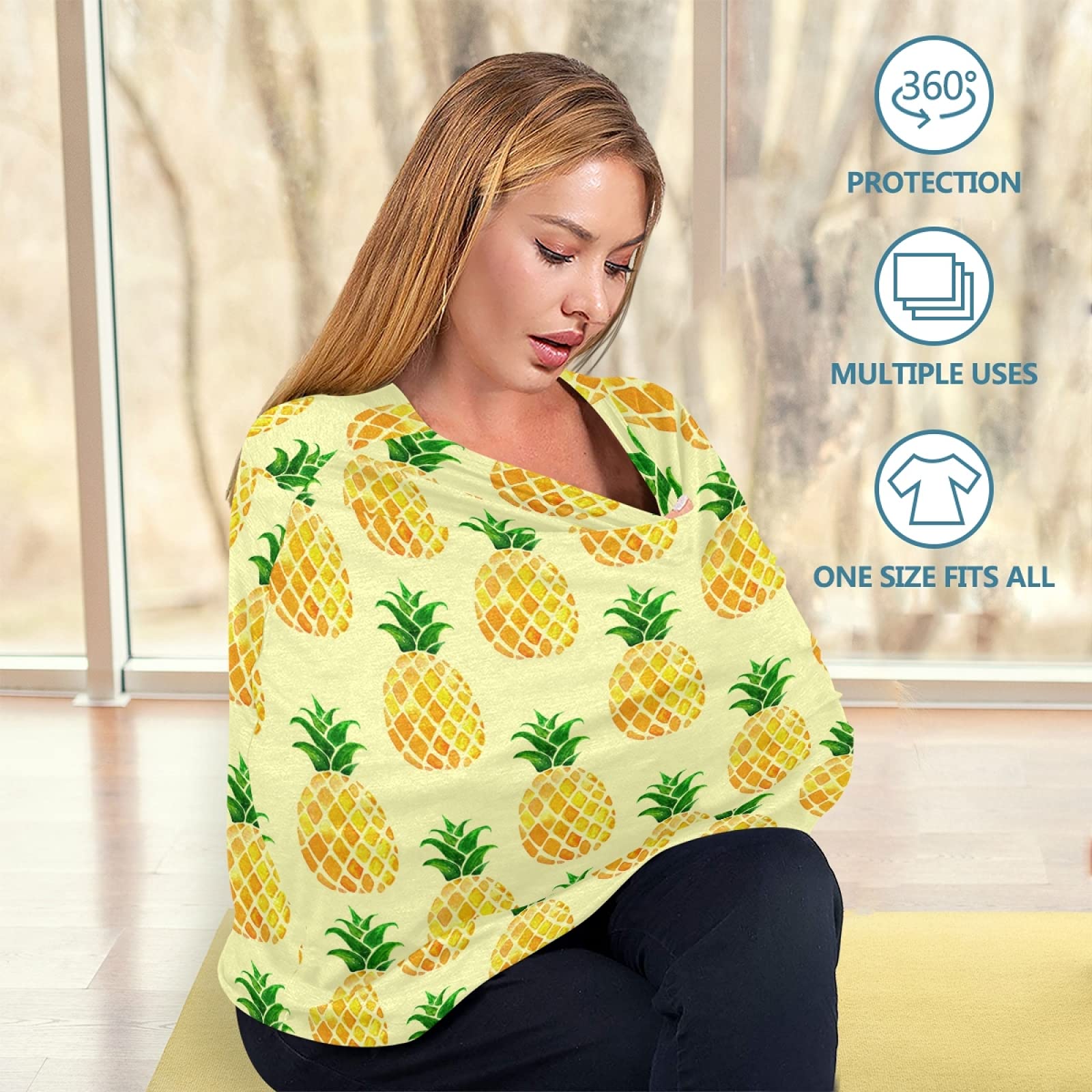 Breastfeeding Cover Scarf - Soft, Breathable Nursing Cover with Pineapple Print for Baby Boys & Girls - Perfect for Car Seat, Stroller & Summer Outings