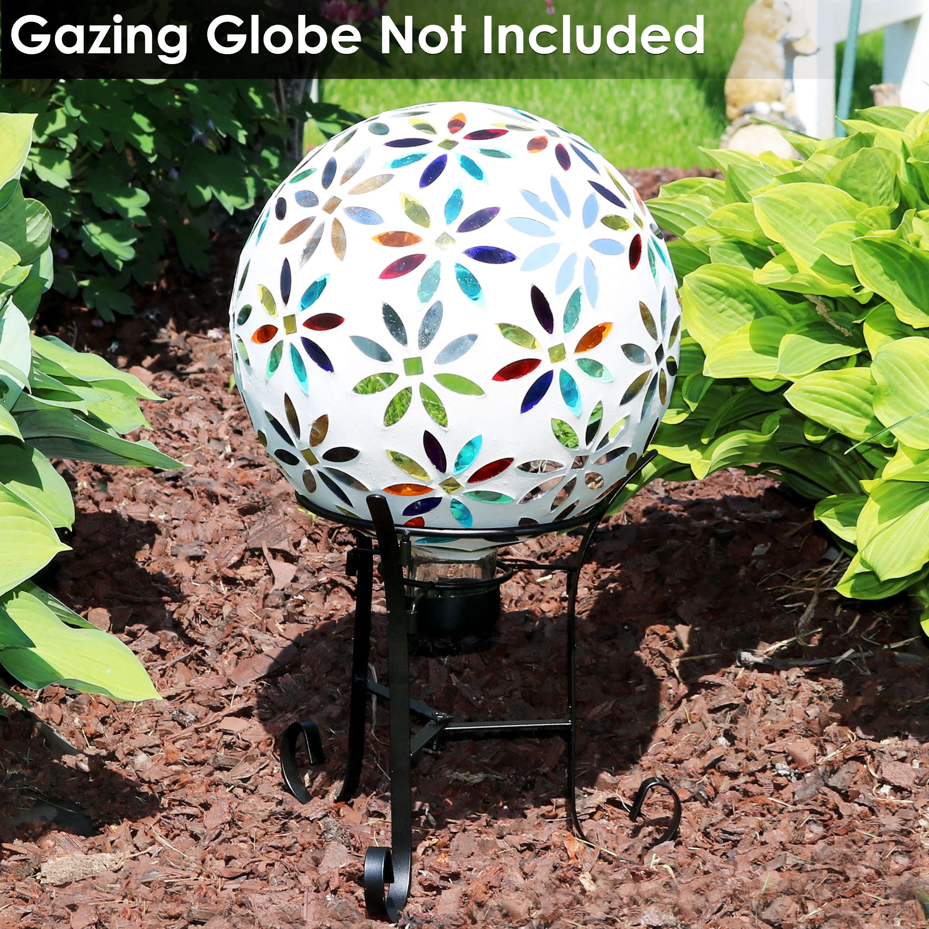Sunnydaze Black Steel Traditional Style Gazing Globe Stand - 9 Inch Garden Decor for Outdoor Patio, Lawn & Yard Decoration | Perfect for Landscaping, Flower Beds & Backyard Ornaments