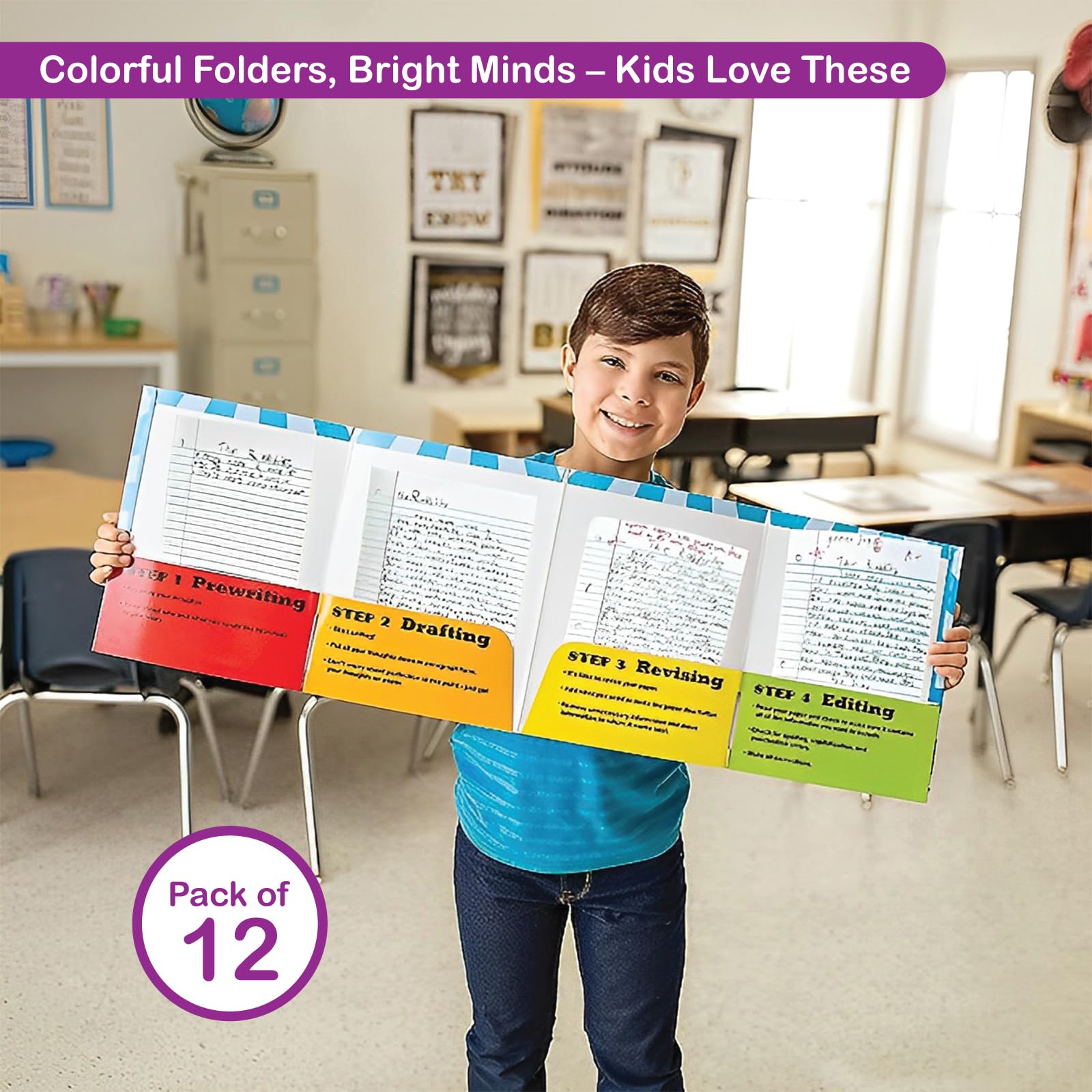 Fun Express Bulk Writing Folders with Pockets - 12-Pack Contemporary ELA Classroom Supplies for Teachers & Students | Perfect for Language Arts Lessons, Homework Organization & School Projects