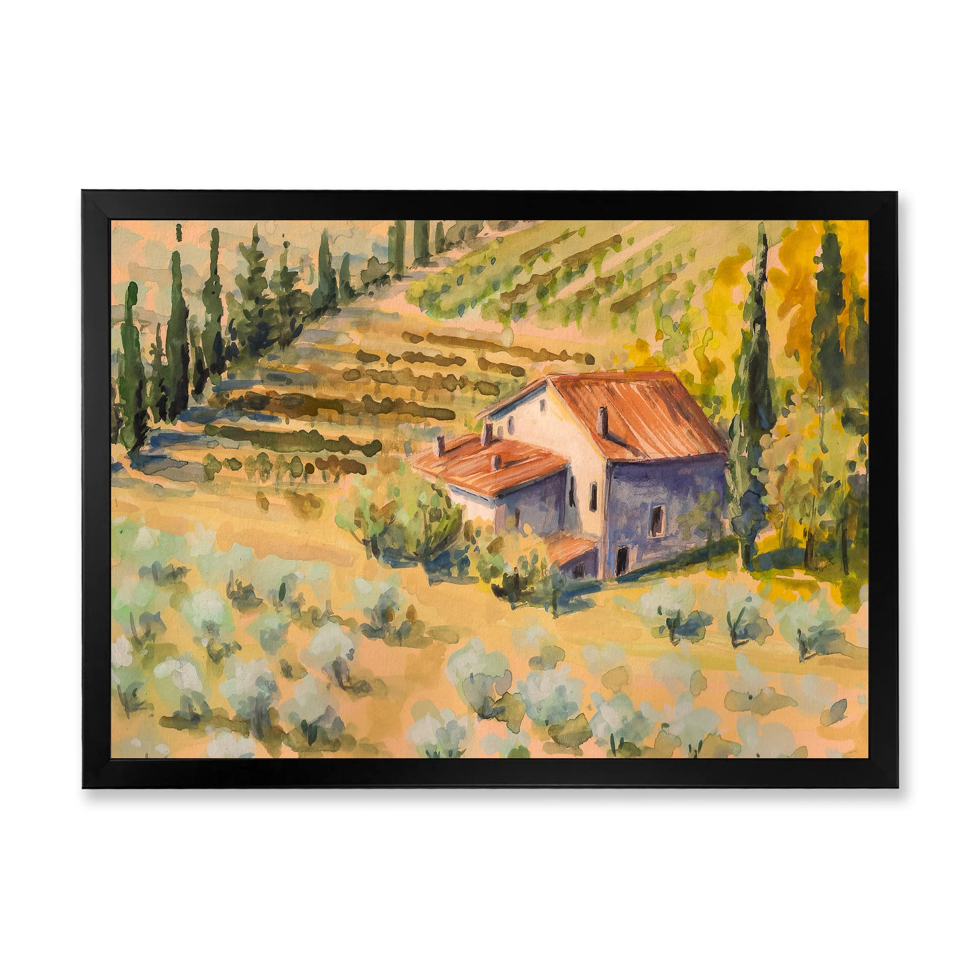 DesignQ Little Farm In Countryside Framed Wall Art - Rustic Farmhouse Decor for Living Room, Bedroom & Kitchen