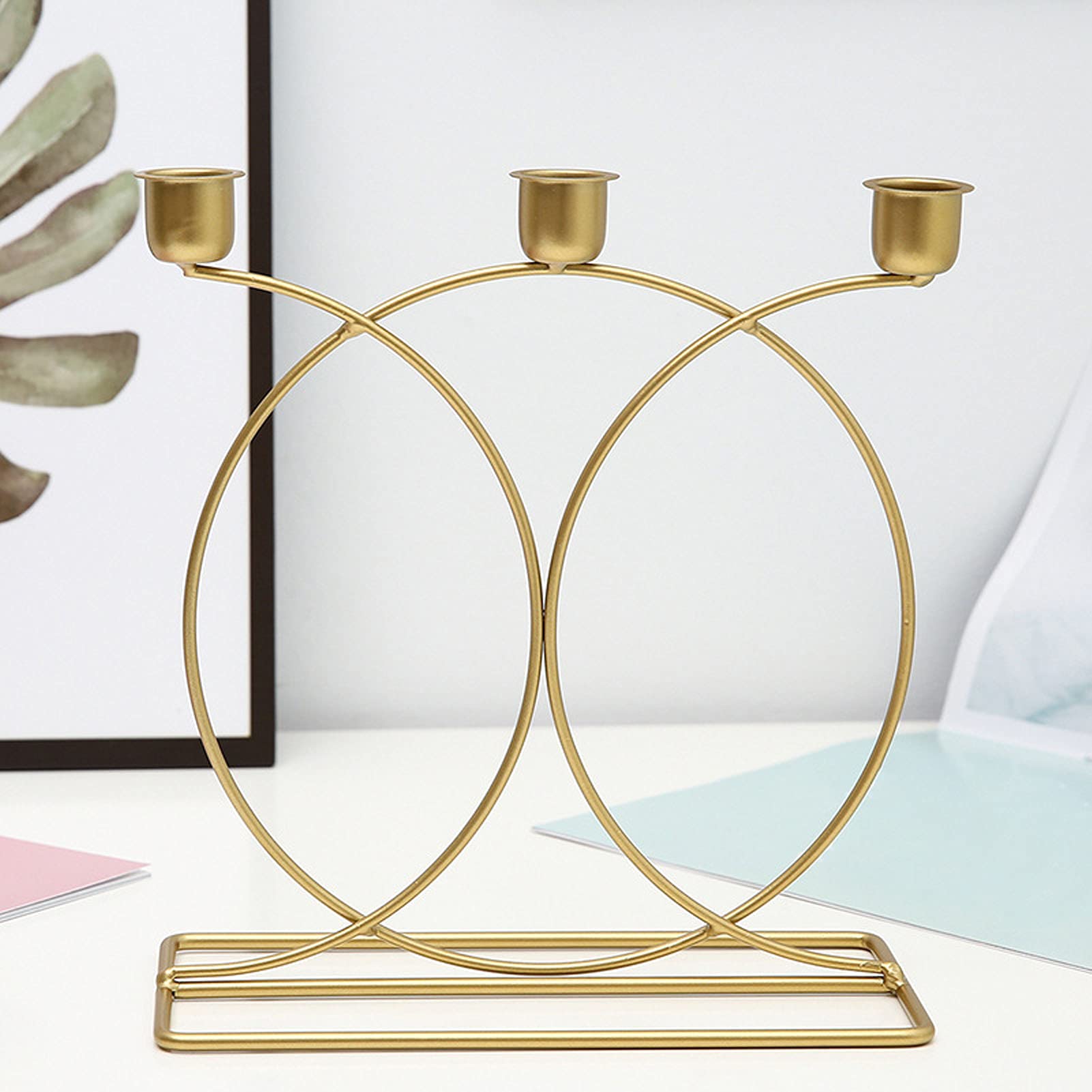 BORDSTRACT 3-Head Round Iron Candle Holder for Taper Candles - DIY Home Decor for Dining Room, Wedding & Party Centerpiece - Rustic Farmhouse Style for Romantic Ambiance