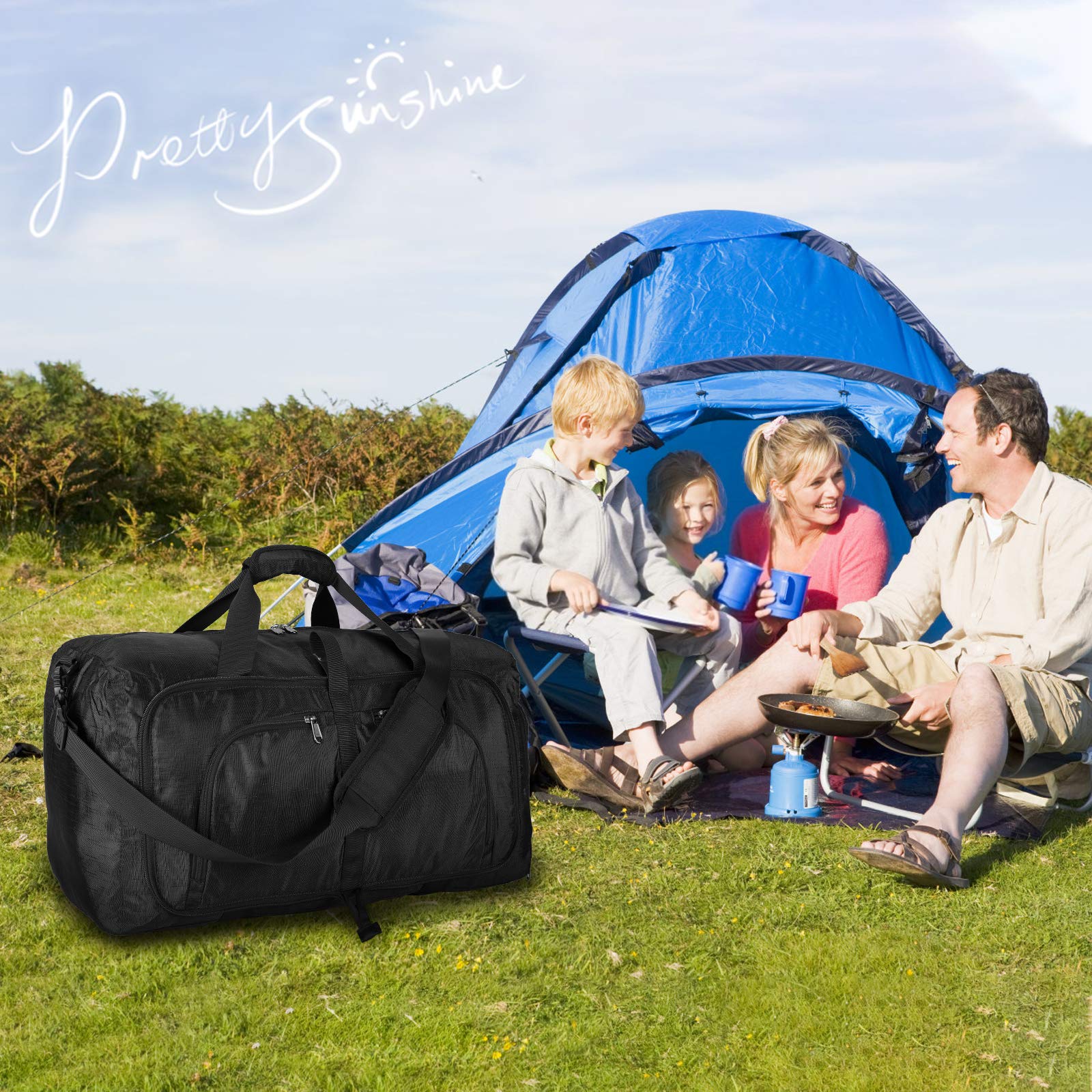 65L Waterproof Foldable Duffle Bag for Travel - Carry On Weekender Overnight Bag with Shoe Compartment for Men & Women | Perfect for Gym, Weekend Trips & Airplane Carry On (Black)