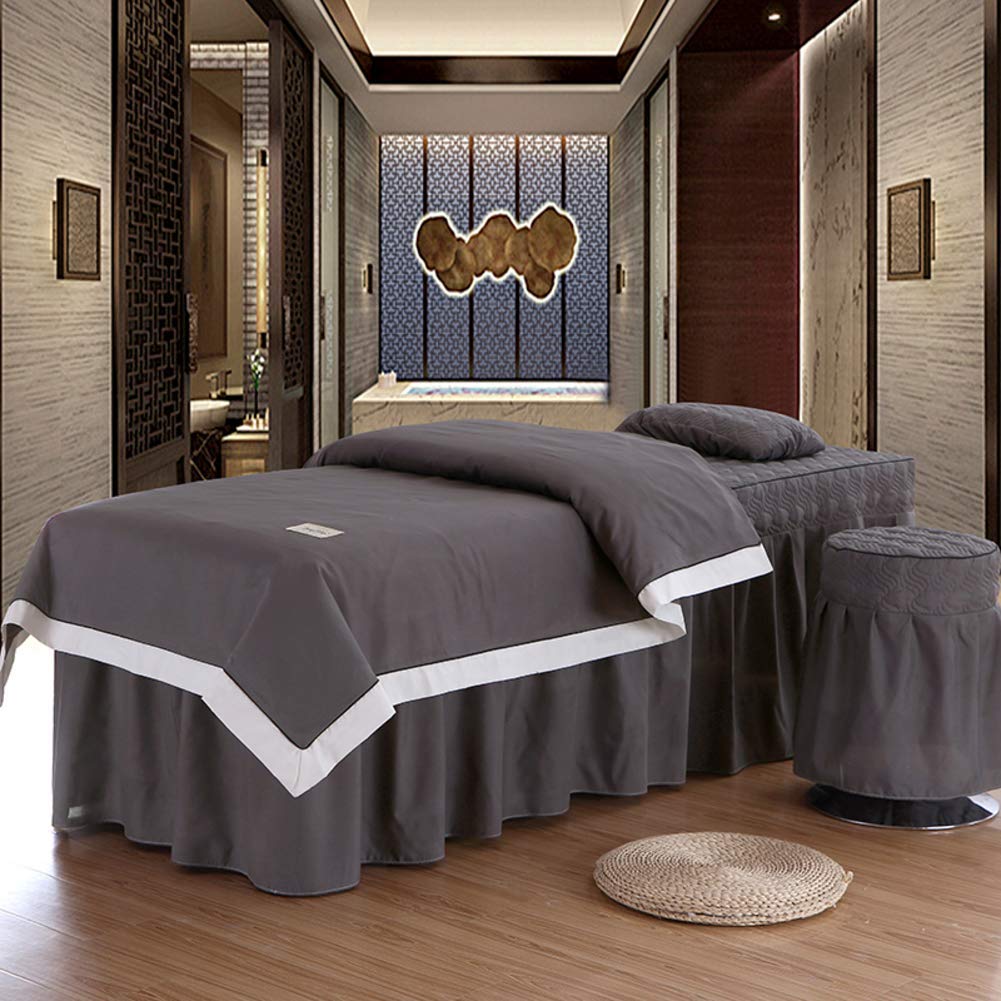 Premium Massage Table Sheet Set - Dark Gray 70x185cm (28x73inch) with Face Rest Hole for Spa & Massage Beds - Includes Bed Skirt, Pillowcase & Stool Cover - Ideal for Professional Massage Therapy, Chiropractic Clinics & Home Spa Use