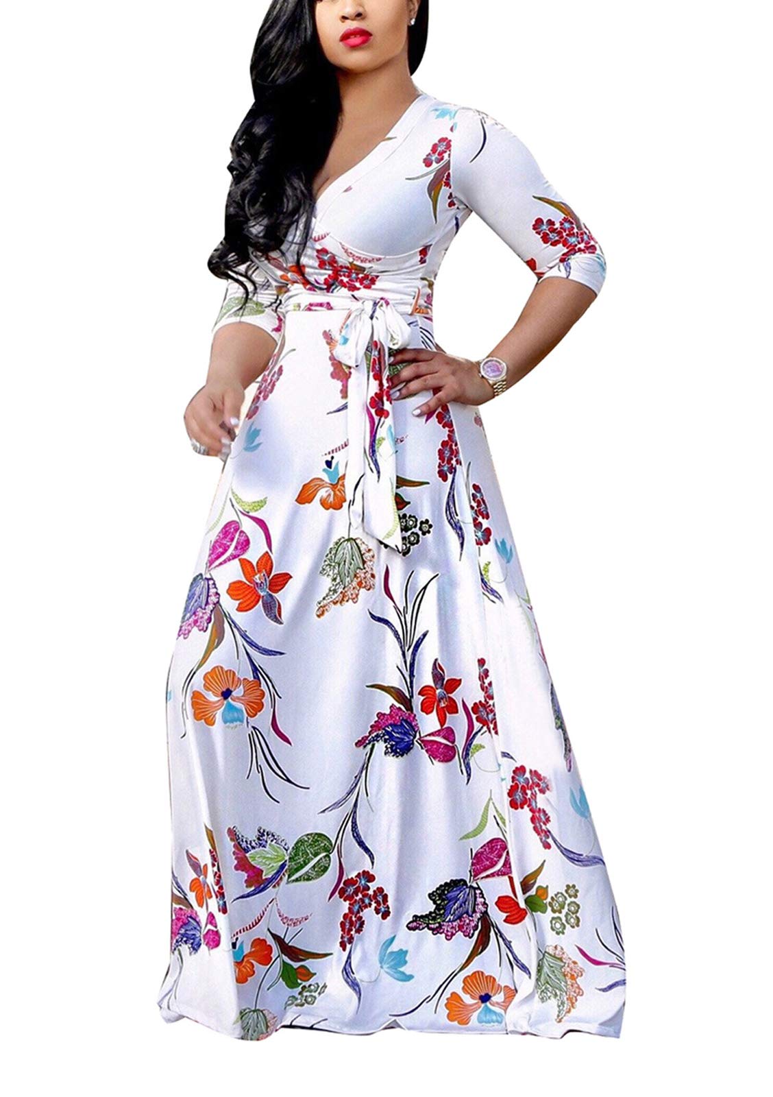 JTNFairy Women's Floral Print Long Maxi Dress - Plus Size Casual & Party Outfits - Perfect for Summer Beach, Vacation & Special Occasions