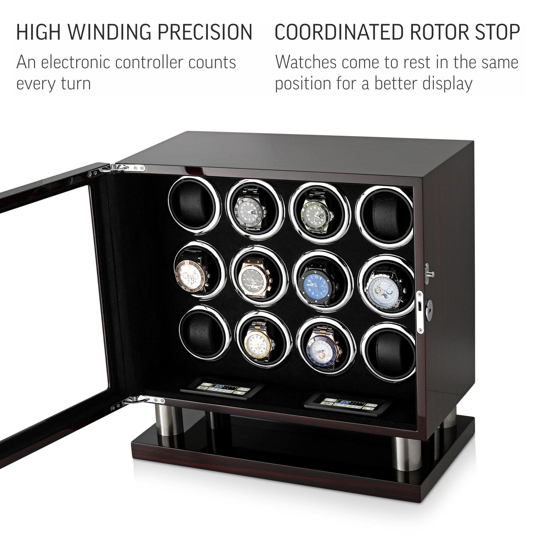 12 Watch Winder for Automatic Watches - LED Light & LCD Touchscreen Control | Perfect for Watch Collectors & Luxury Timepiece Storage at Home/Office