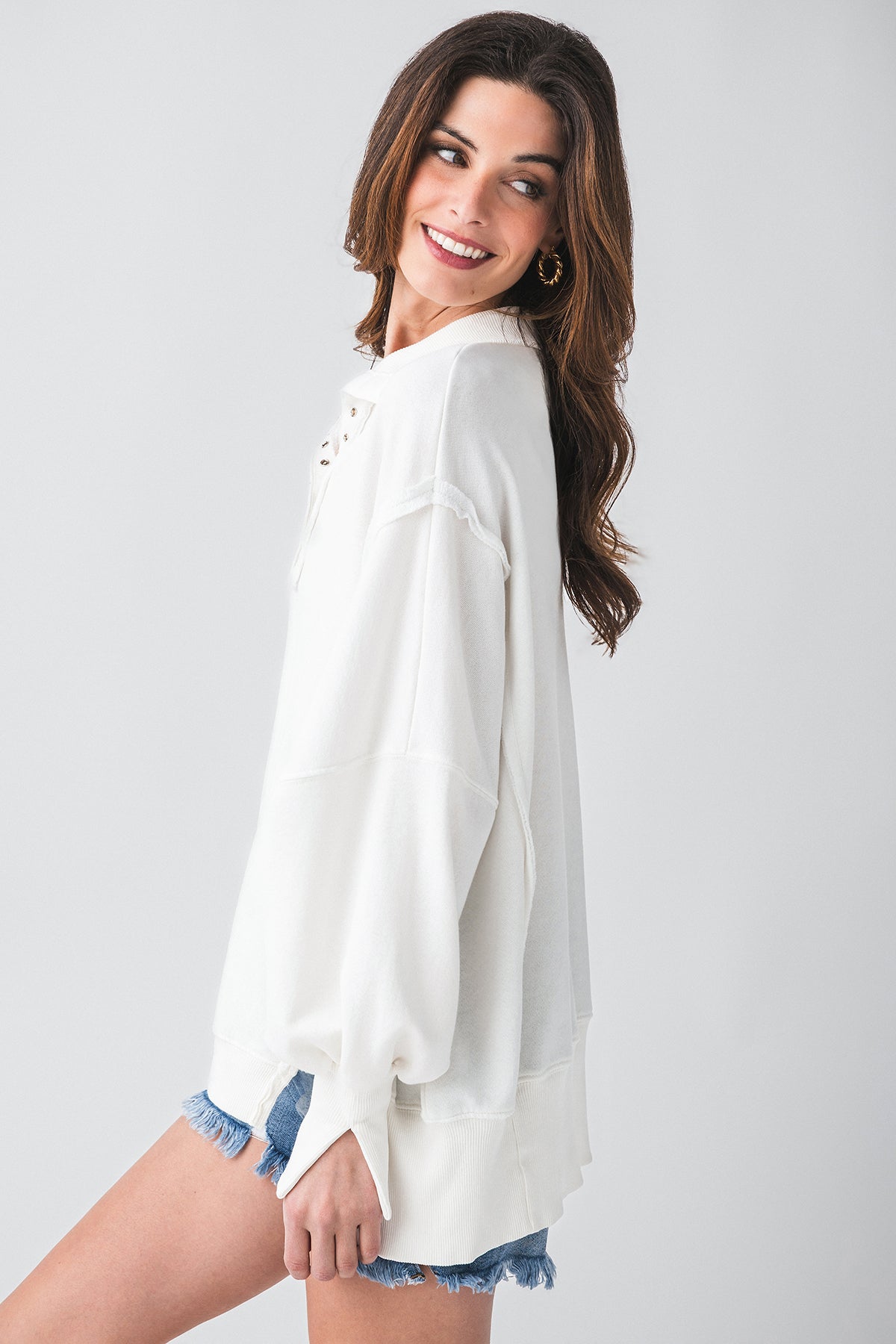 Free People Camden Henley Women's Long Sleeve Top - Boho Chic Loose Fit Shirt for Casual Wear, Layering & Fall Outfits