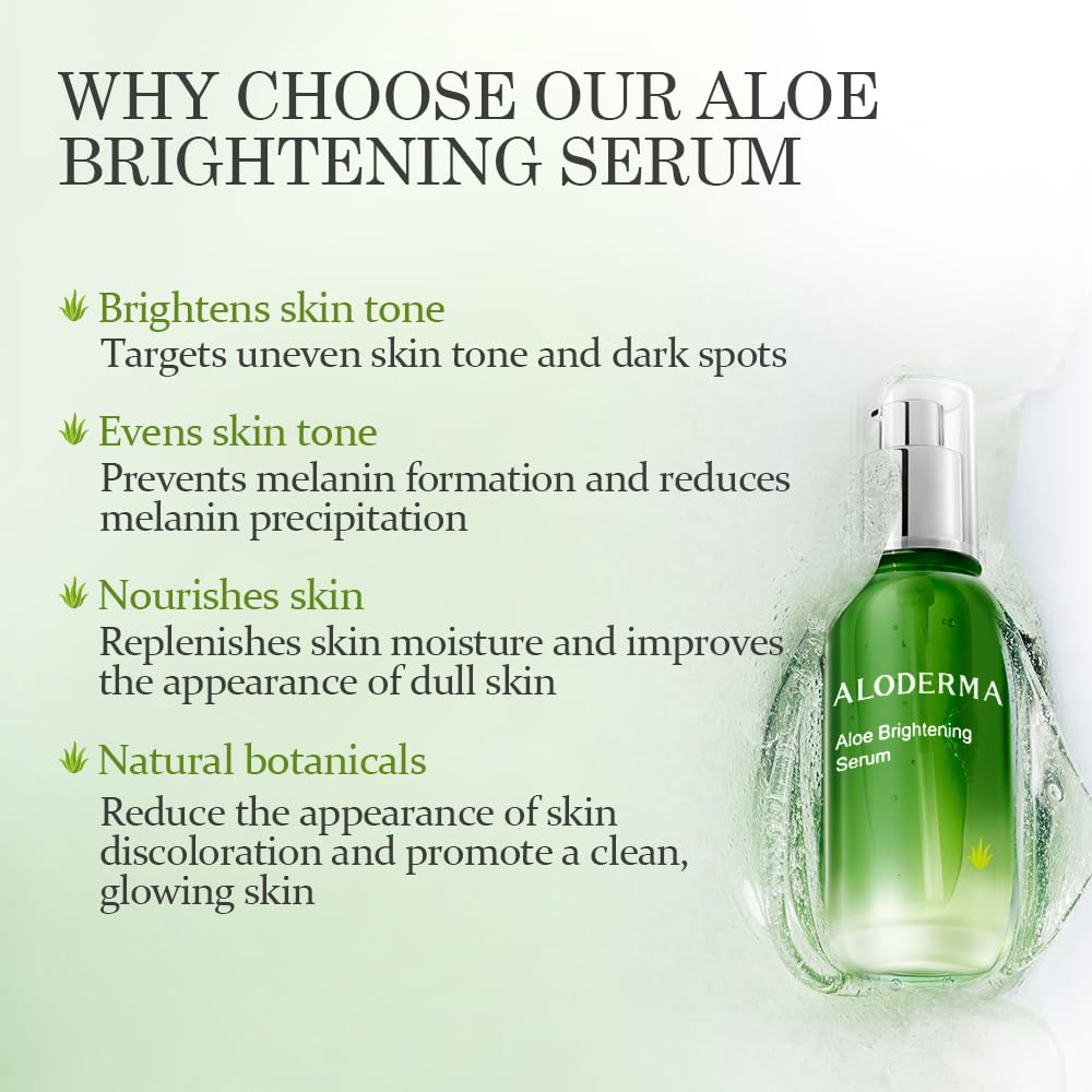 Aloderma Organic Aloe Vera Skin Brightening Serum with Niacinamide & Vitamin C - Hydrating Face Serum for Dull, Tired Skin - 1.7oz for Bright, Luminous Complexion | Perfect for Daily Skincare Routine & Nighttime Skin Rejuvenation