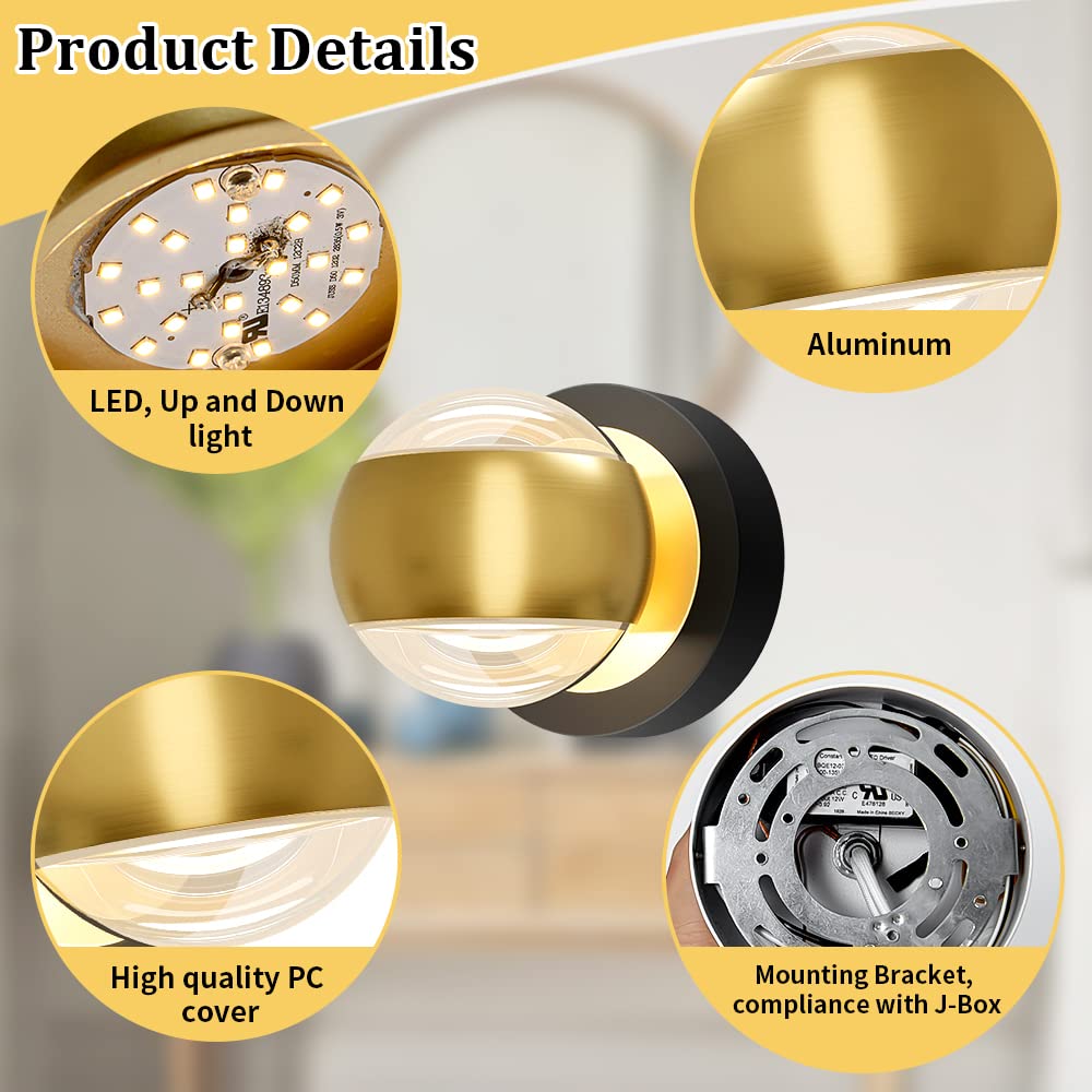 12W Modern LED Bathroom Vanity Light Fixture - 3000K Warm White Wall Sconce for Mirror Lighting (Black Gold) - Perfect for Bathroom, Living Room & Bedroom Ambient Lighting