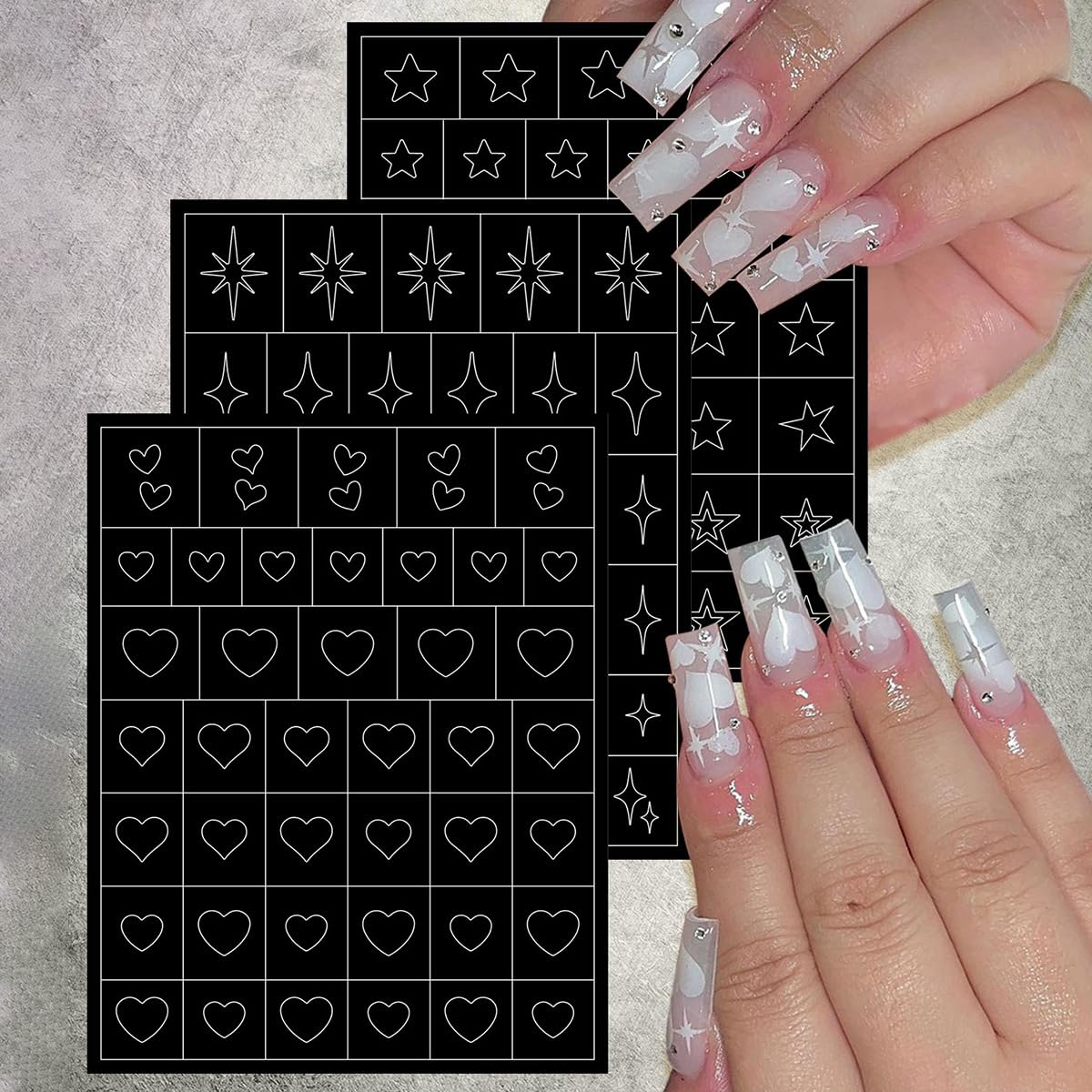 3D Heart Star Nail Stickers - Self-Adhesive Nail Art Decals for DIY Manicure & Salon Use