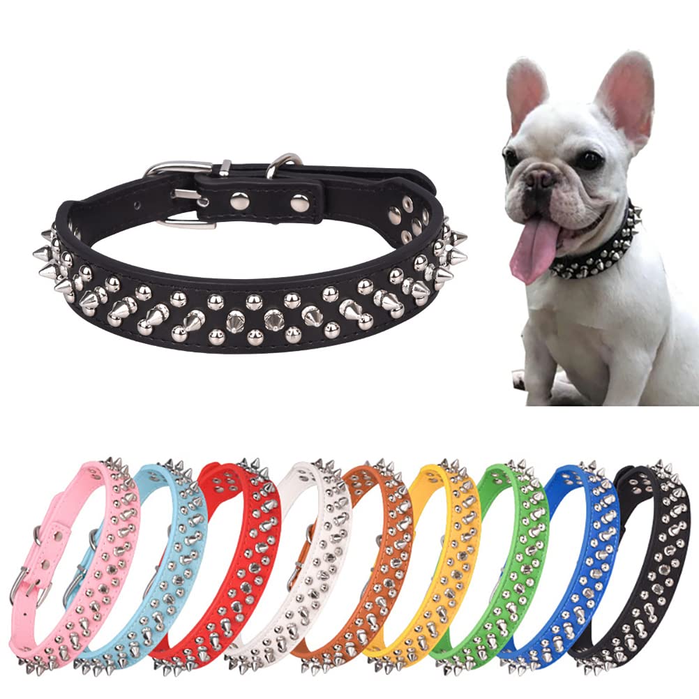 XS Spiked Dog Collar with Mushroom Rivets - Anti-Bite Protective Faux Leather Pet Collar for Small Dogs & Puppies (Black) - Perfect for Training, Walking & Outdoor Adventures