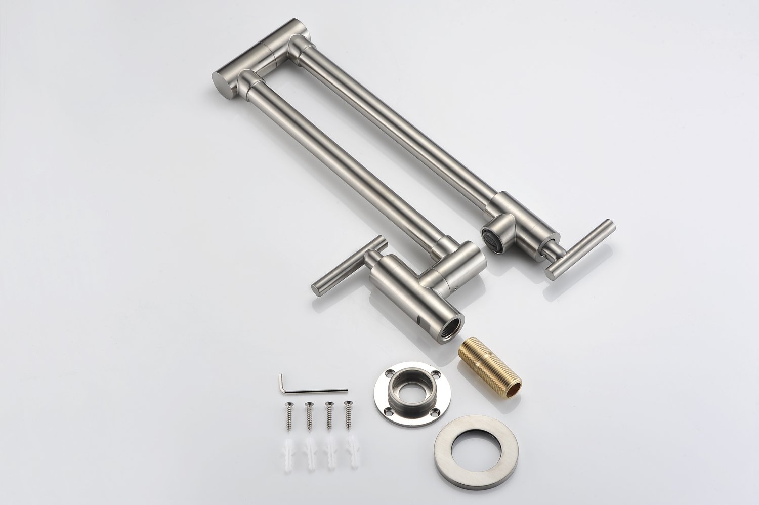 SUMERAIN Wall Mount Pot Filler Faucet - Brushed Nickel Finish with Dual Swing Joints - Perfect for Kitchen Sink, Stove & Cooking Area
