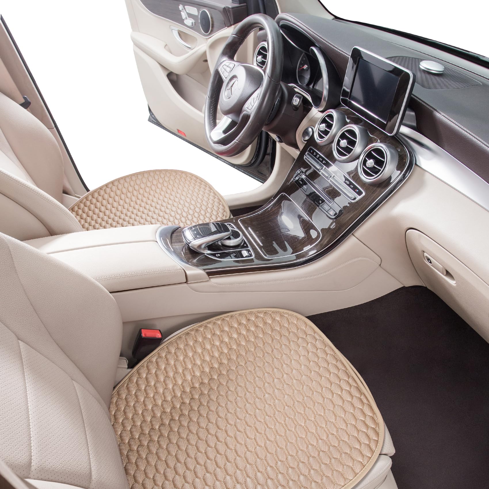 Universal Car Seat Covers 2PCS Set - Breathable Anti-Slip Cushion Pad with Storage Bags for Most Sedans, SUVs & Pickup Trucks (Lantern Beige) - Perfect for Road Trips, Daily Commutes & Protecting Your Vehicle Seats