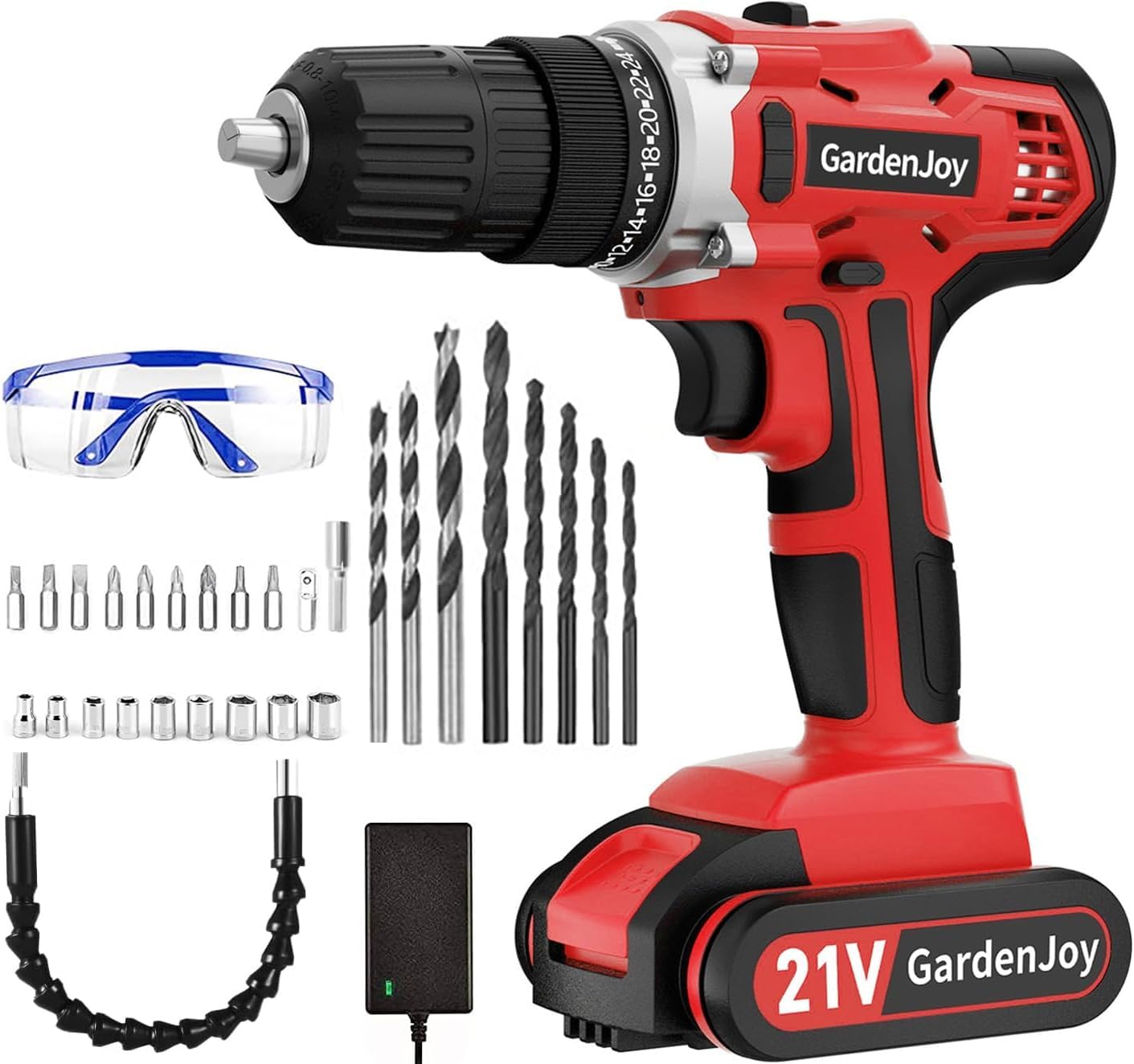 21V Cordless Power Drill Set with Battery & Fast Charger - 2-Speed Electric Drill Driver Kit, 3/8