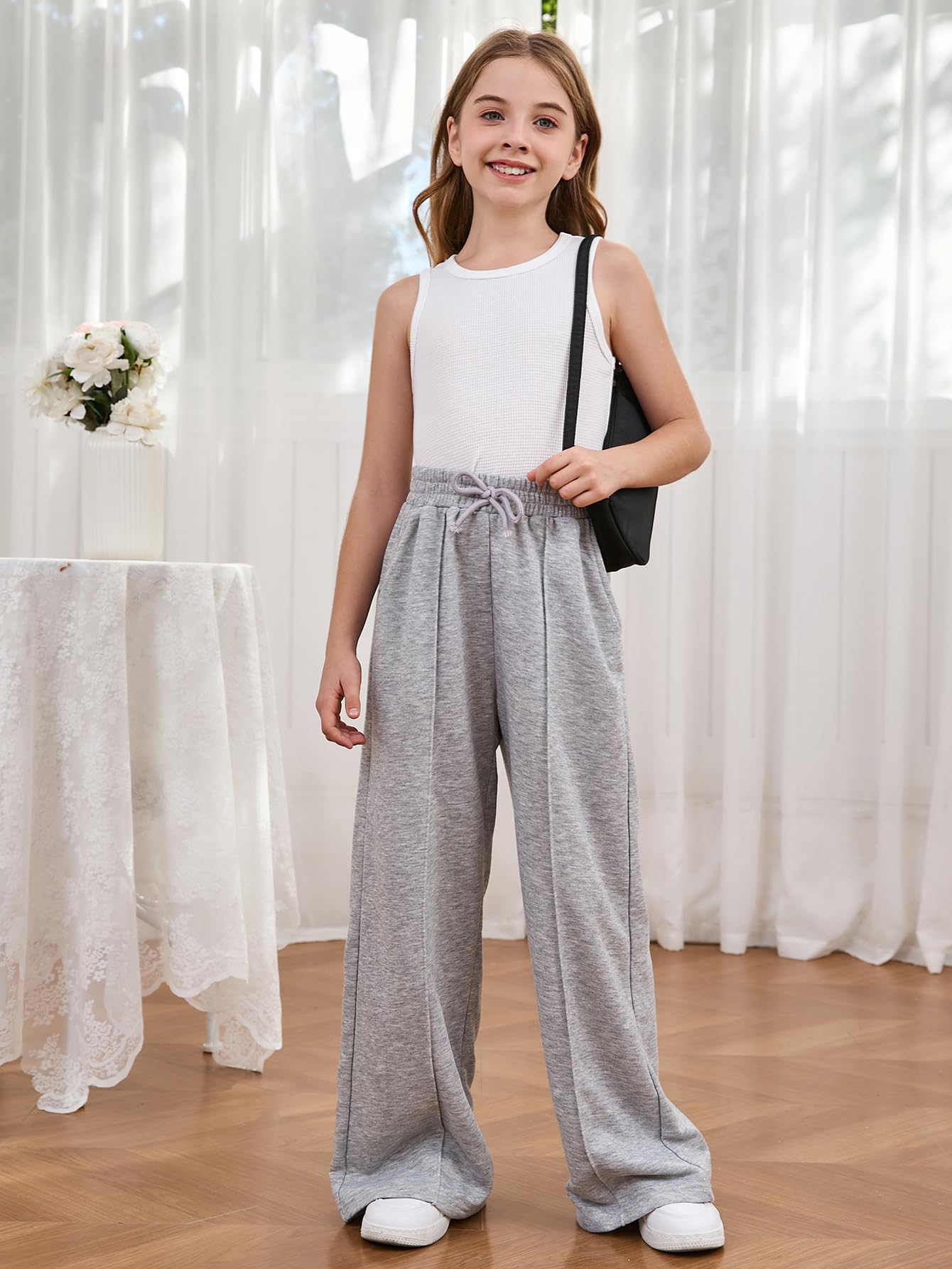 COZYEASE Girls' Wide Leg Sweatpants - Elastic Waistband with Drawstring, Straight Leg Jogger Pants with Pockets | Casual Lounge Wear, School Outfits & Yoga Pants for Teen Girls