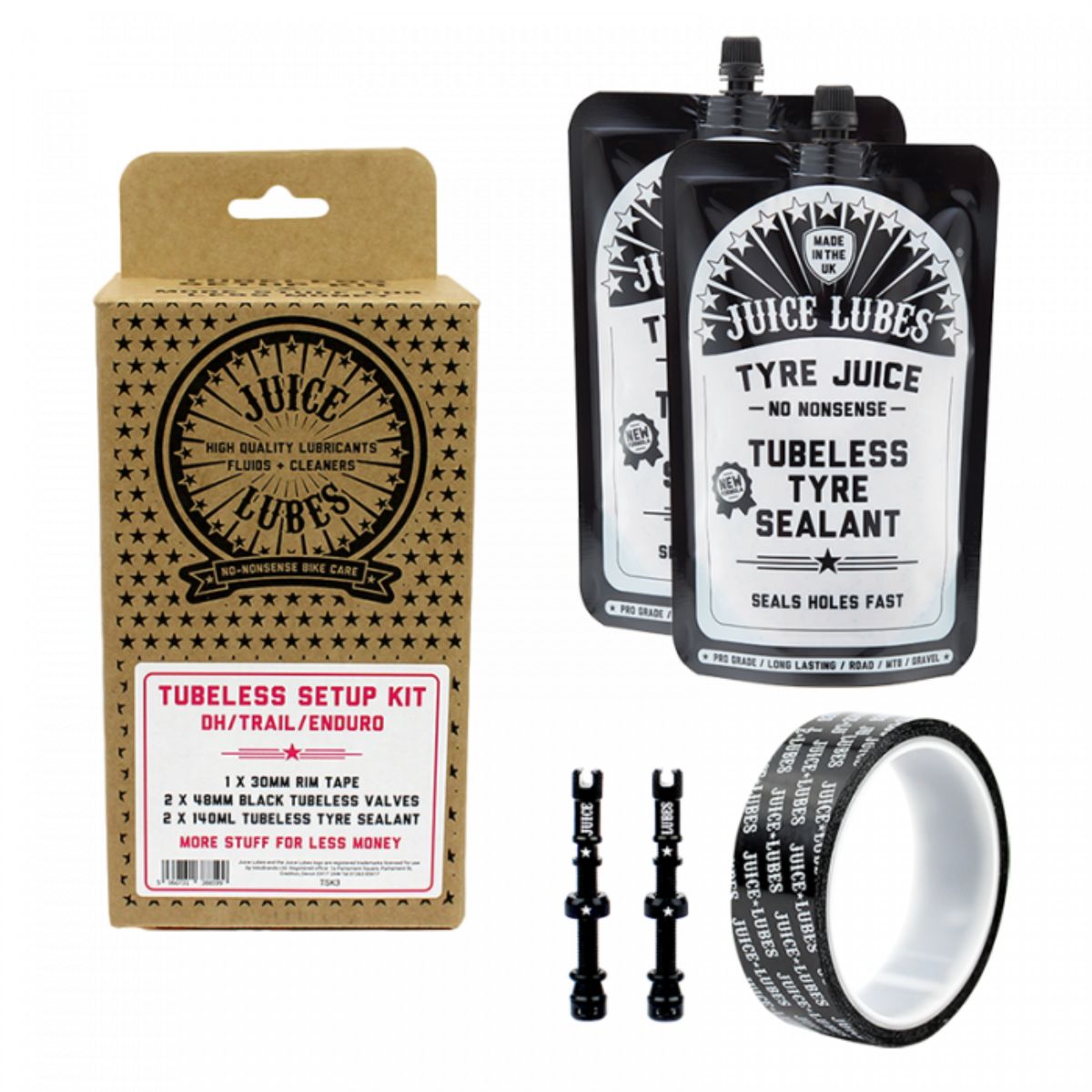 Juice Lubes Tubeless Bike Tire Setup Kits - Easy Tubeless Conversion for Mountain & Road Bikes - Perfect for Cycling Enthusiasts
