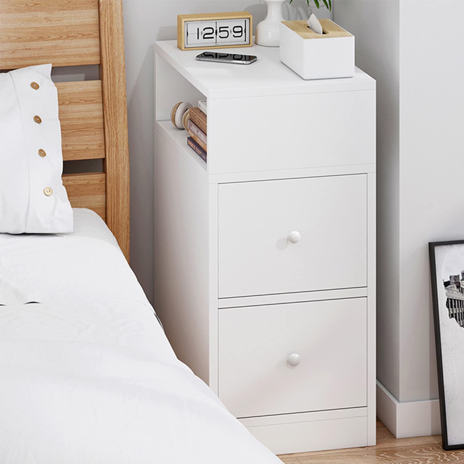 Modern Nightstand with Drawer - Bedside Table Storage Cabinet for Bedroom, Living Room & Office - Easy Assembly Compact Design (25×30×66cm) - Perfect for Small Spaces, Apartment Essentials & Bedroom Organization