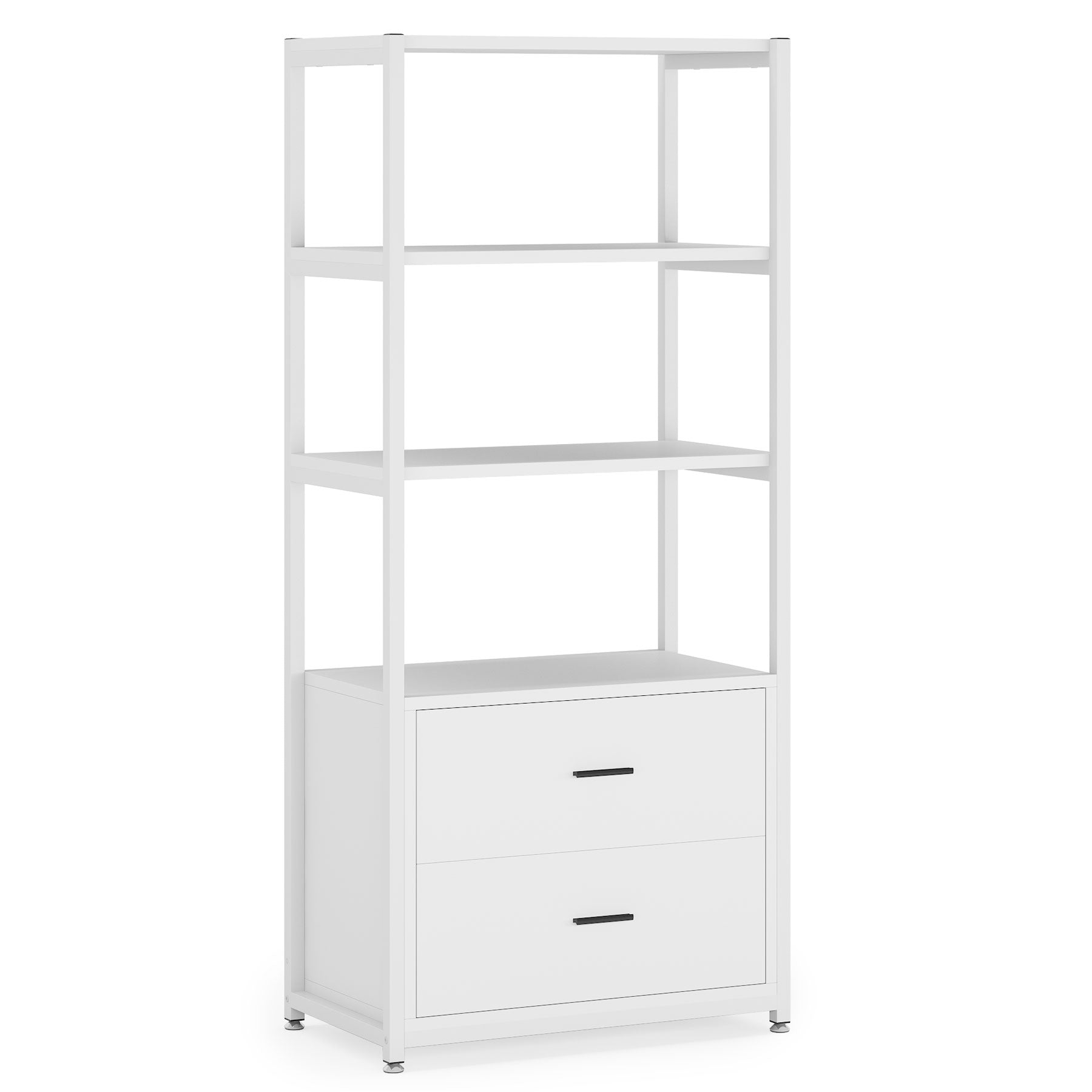 4 Tier Bookshelf with 2 Drawers - Modern Wooden Bookcase for Home Office, Living Room, Bedroom - Perfect for Organizing Books, Decor & Storage