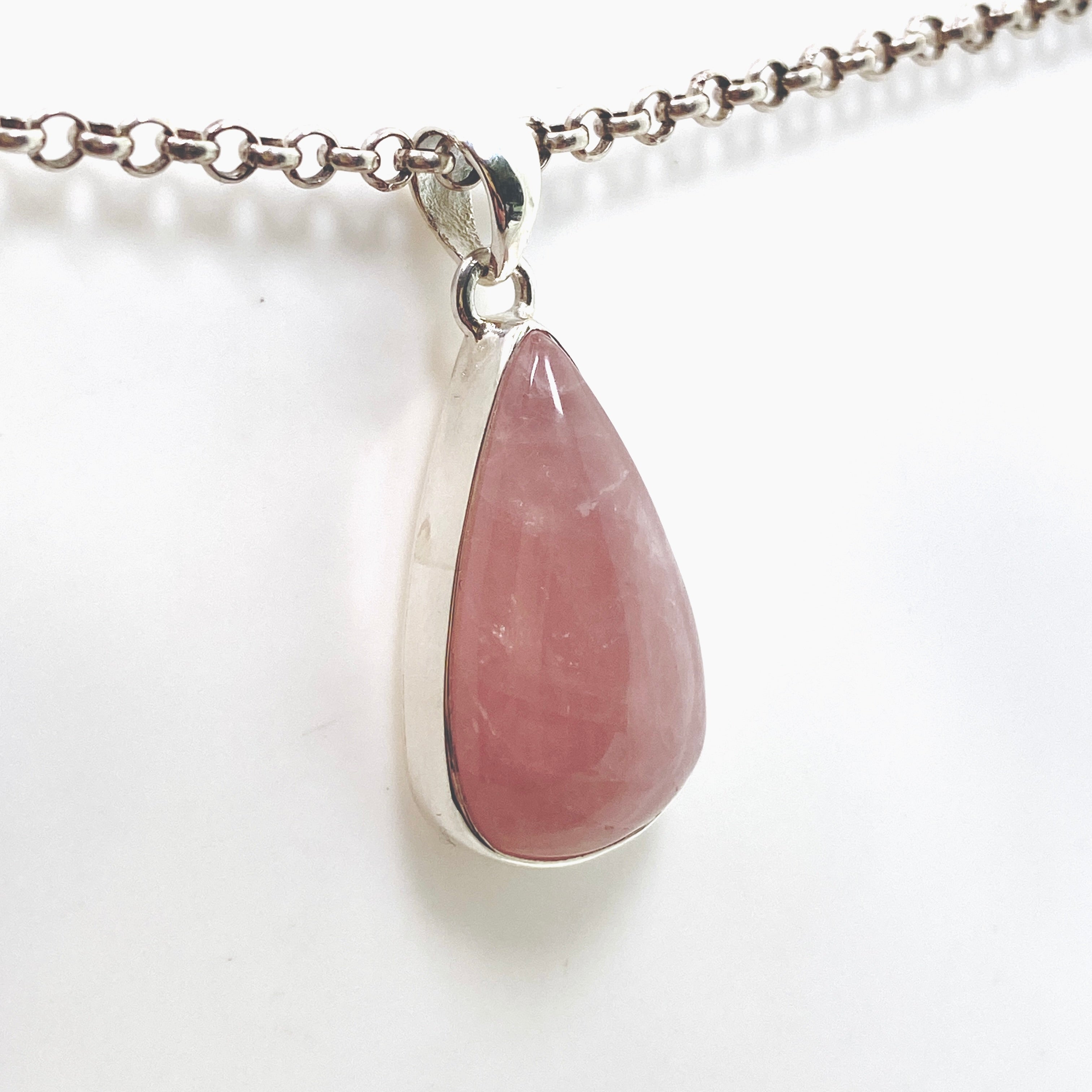 Rose Quartz Teardrop Cabochon Pendant Necklace KPGJ4690 - Healing Crystal Jewelry for Meditation, Yoga & Spiritual Balance