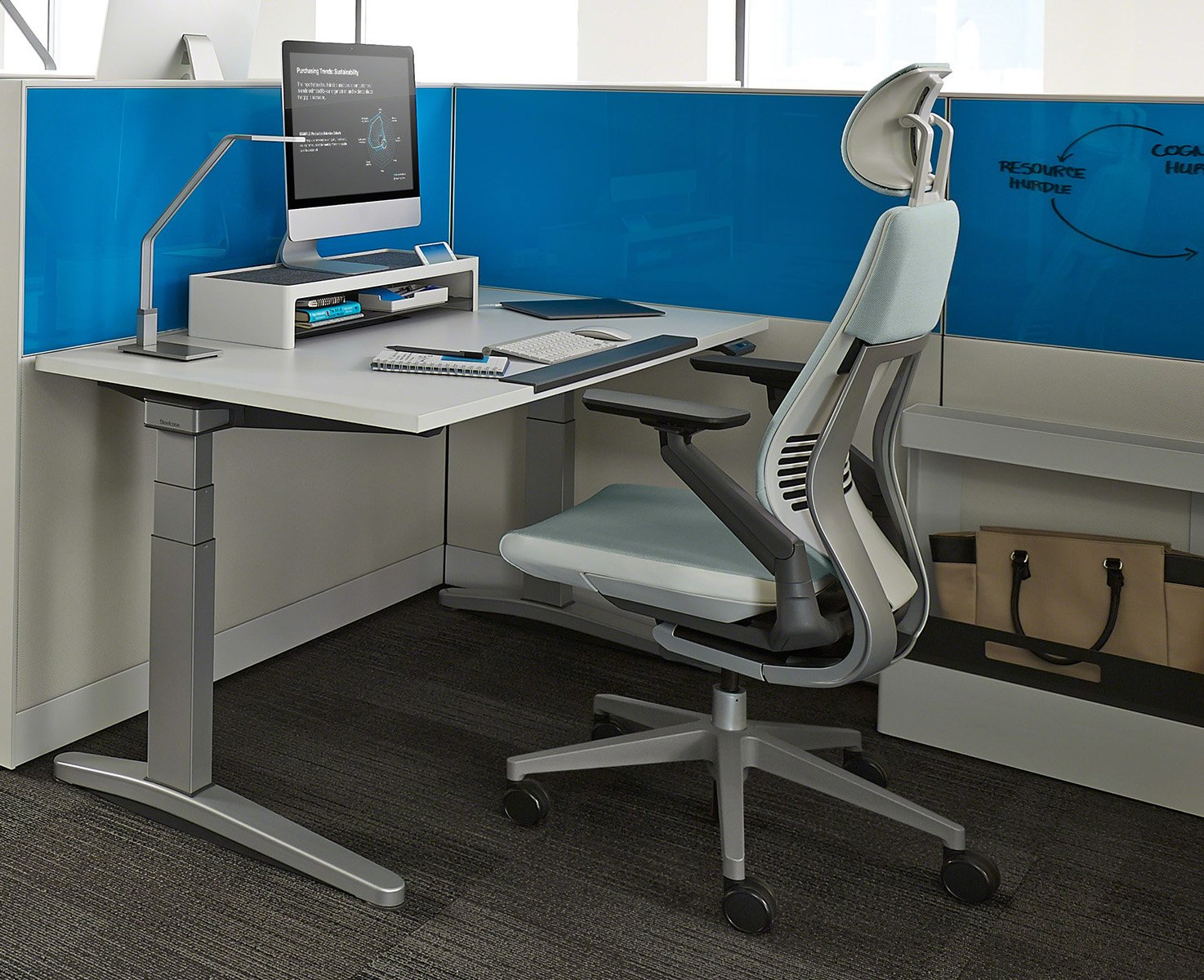 Steelcase Gesture Ergonomic Office Chair with Adjustable Headrest & Lumbar Support - Bo Peep Gravel Fabric, Platinum Frame (Light/Light) - Perfect for Home Office & Workspaces