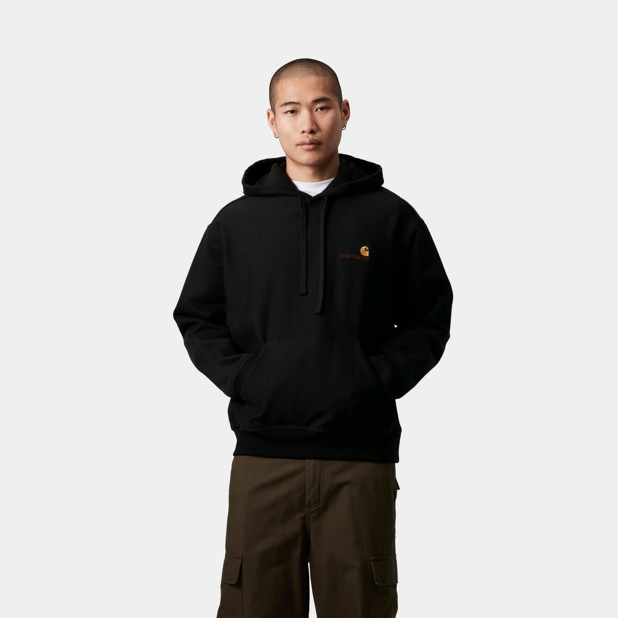 American Script Hooded Sweatshirt for Men & Women | Black Pullover Fleece Hoodie - Perfect for Casual Wear, Gym, and Outdoor Activities