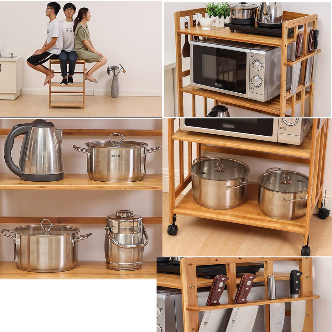Bamboo Rolling Kitchen Serving Cart with Wheels - Mobile Bar Buffet Cart, Storage Shelf for Dining Room, Bathroom & Home Organization - Perfect for Entertaining, Storage & Small Space Solutions