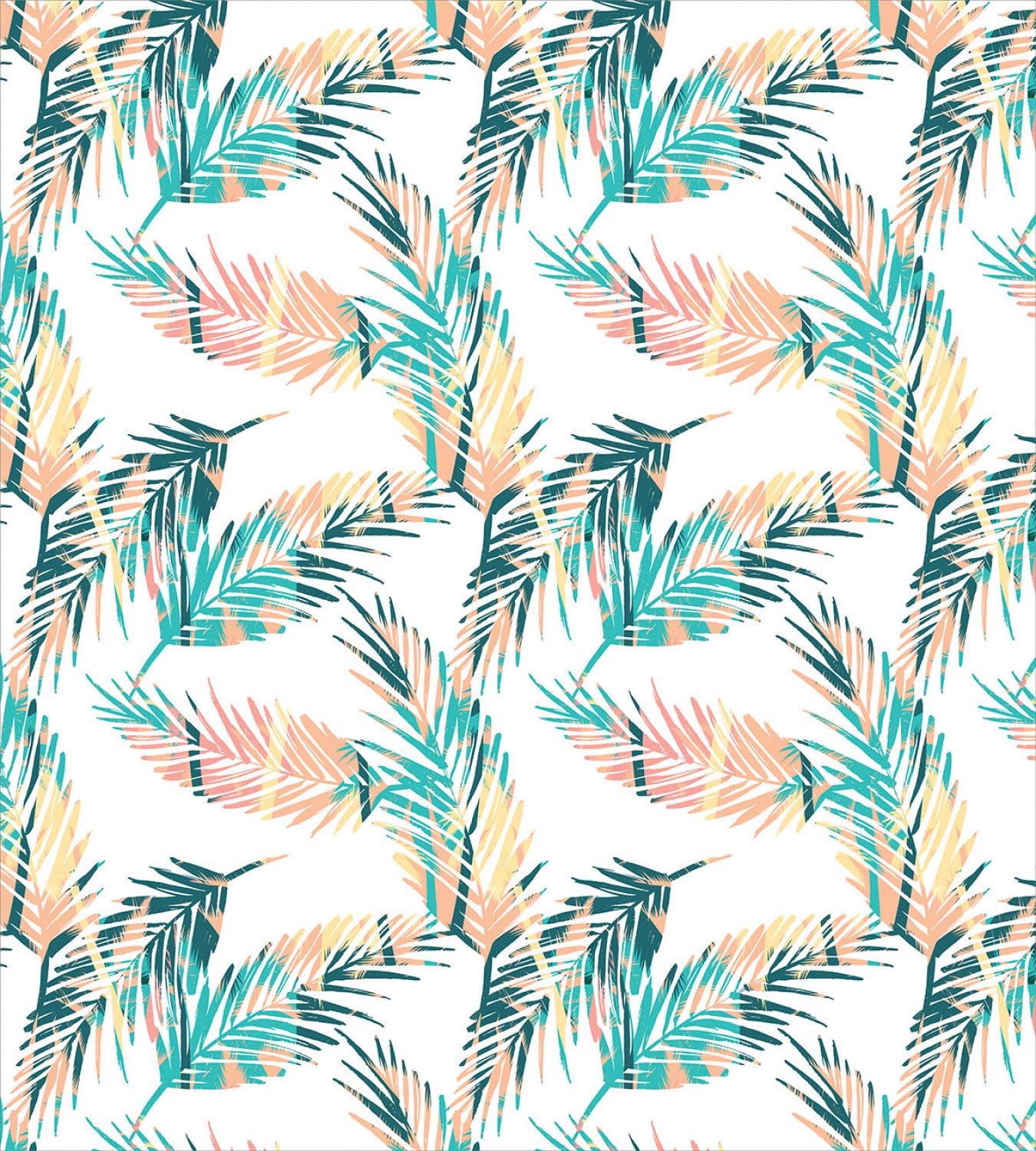 Ambesonne Tropical Leaf Duvet Cover Set - Queen Size 3-Piece Bedding with 2 Pillow Shams | Double Exposure Palmate Leaf Design on White Backdrop | Breathable Decorative Comforter Cover for Master Bedroom, Guest Room & Vacation Homes