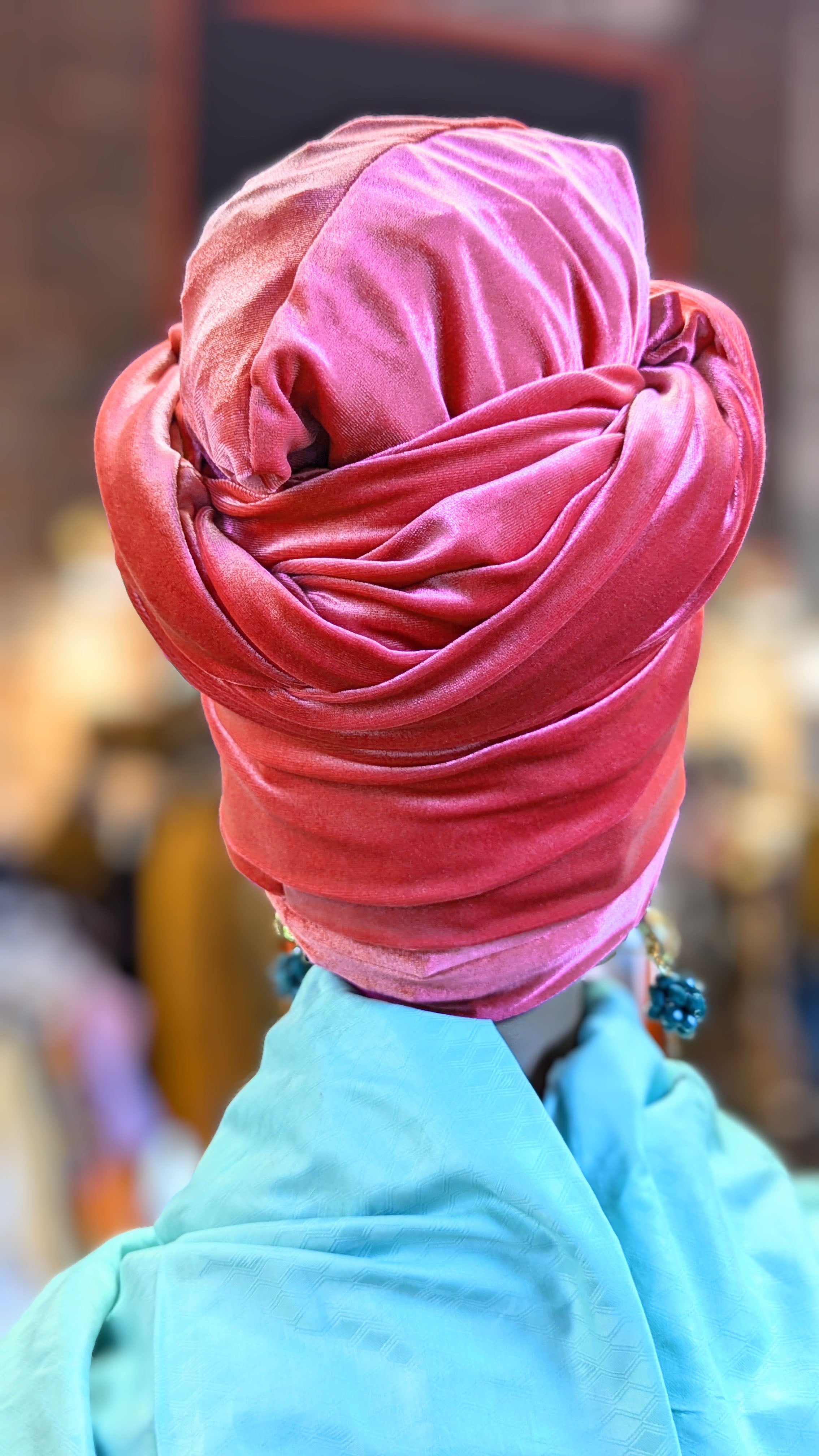 Dupsie's Zanele Coral Red Velvet Velour African Head Wrap Hat - Stylish Hair Accessory for Women, Church, Weddings & Special Occasions